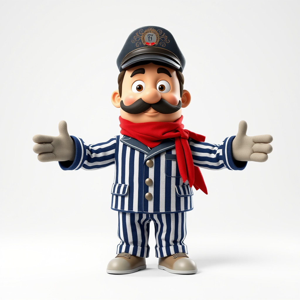 Striped Suit Character with Red Scarf Rigged and Animated Low-poly 3D model_2