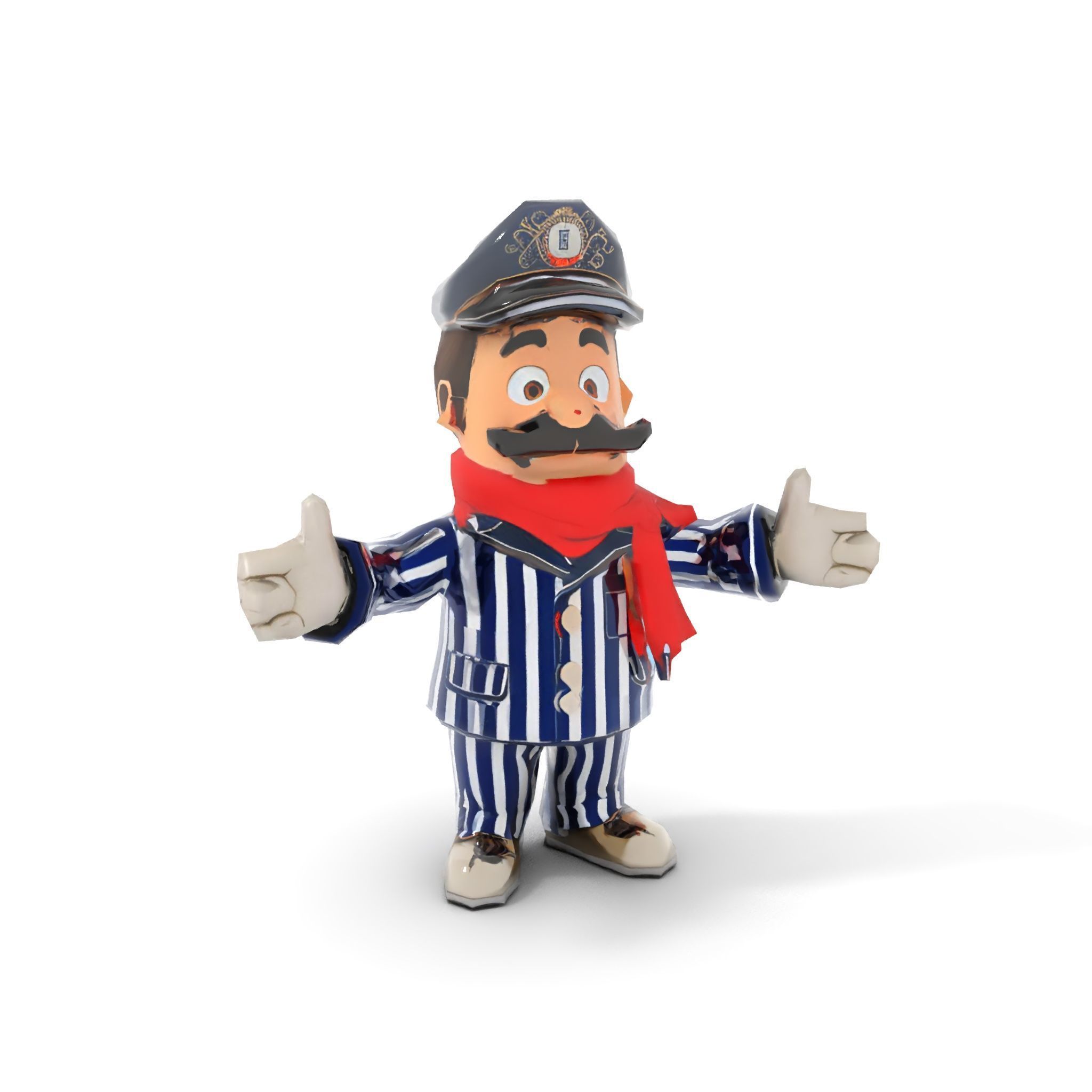 Striped Suit Character with Red Scarf Rigged and Animated Low-poly 3D model_7