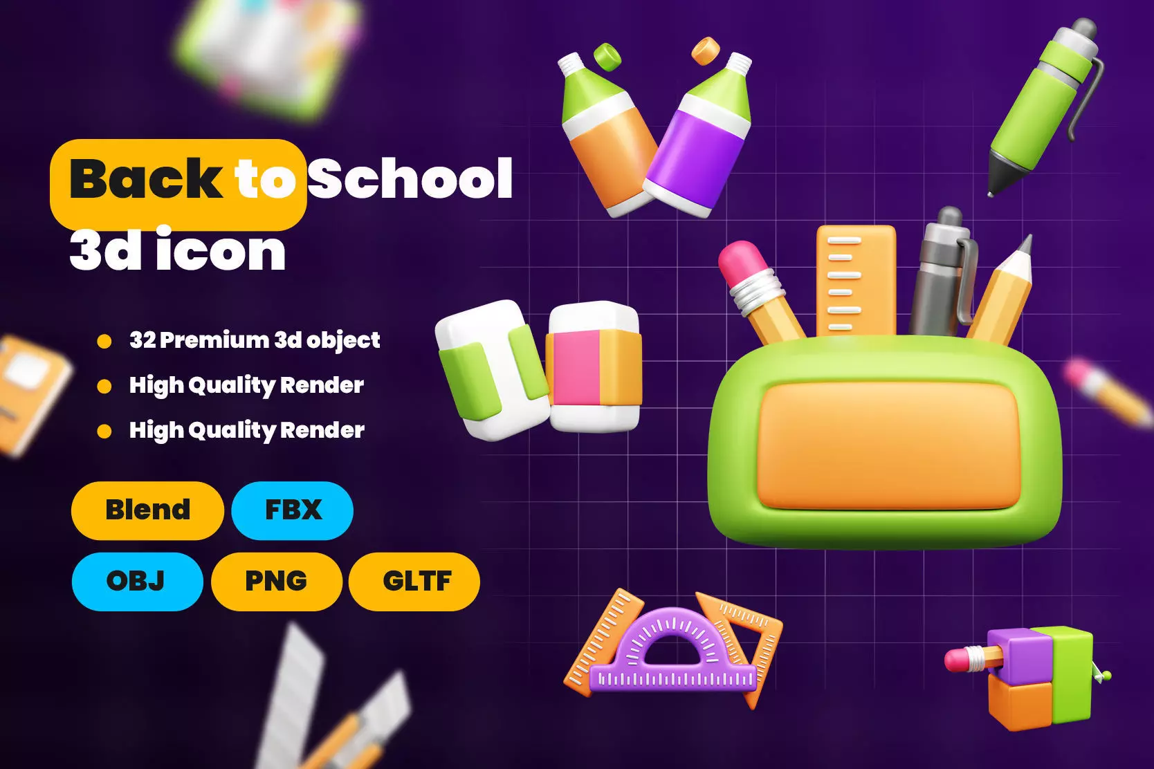 Back to School Icon Pack  3D model_0