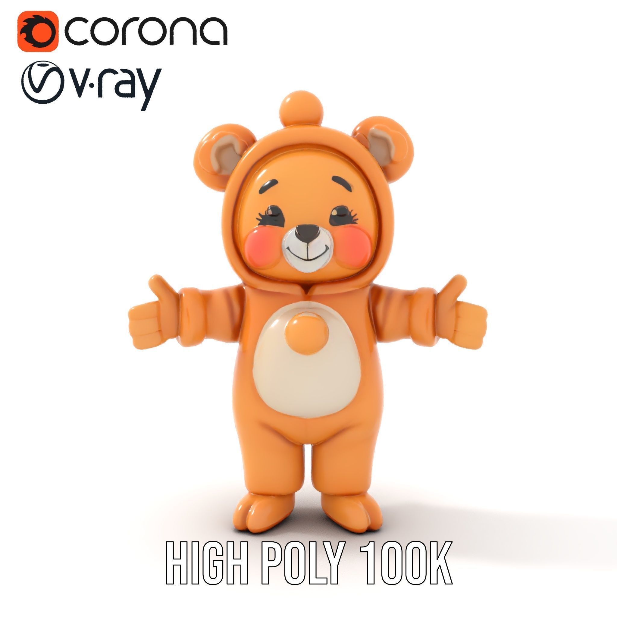 Cute Bear Character Rigged and Animated for Games and VR Low-poly 3D model_18