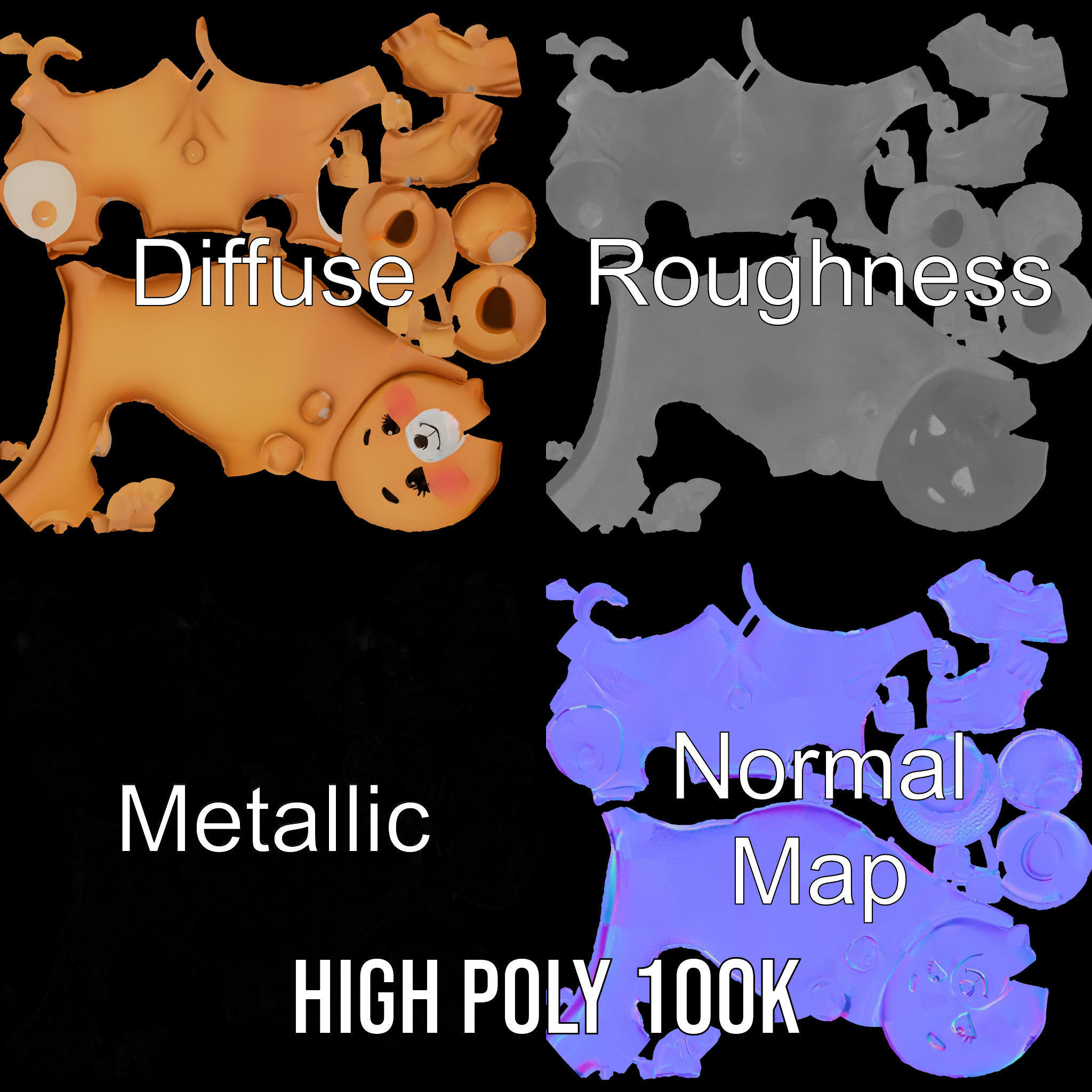 Cute Bear Character Rigged and Animated for Games and VR Low-poly 3D model_3