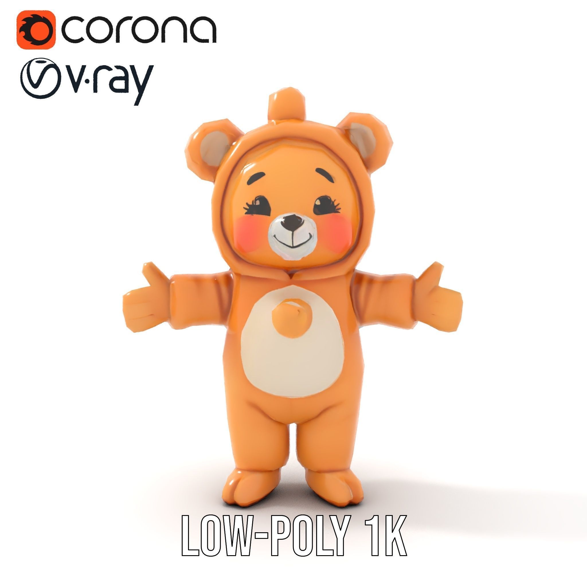 Cute Bear Character Rigged and Animated for Games and VR Low-poly 3D model_20