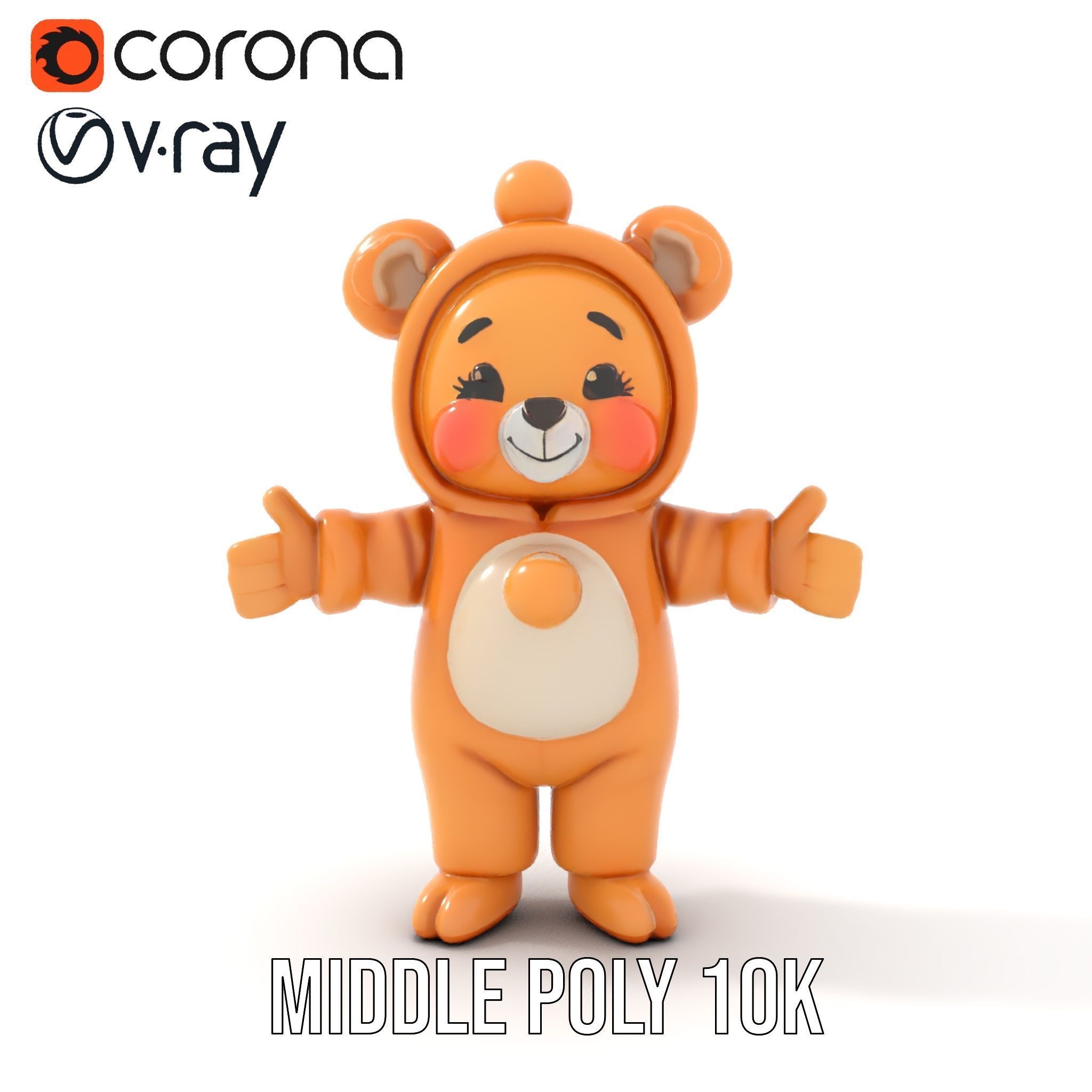 Cute Bear Character Rigged and Animated for Games and VR Low-poly 3D model_34