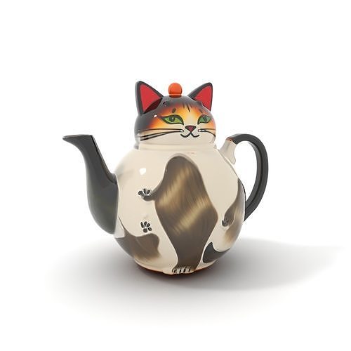 Cat Themed Teapot Model Pack with Decorative Design Low-poly 3D model
