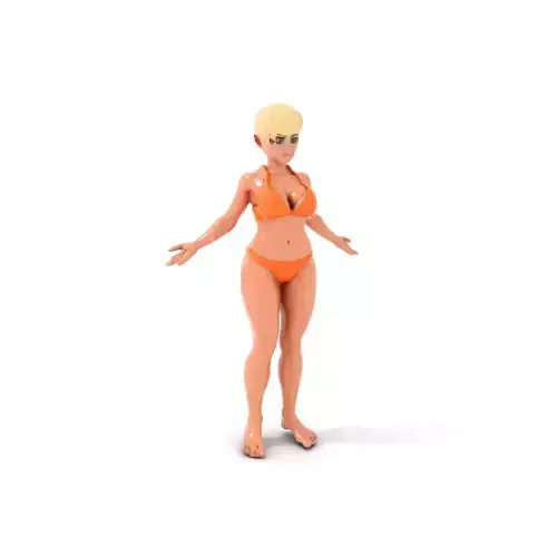 Stylized Blonde Female in Orange Bikini  Rigged and Animated Low-poly 3D model