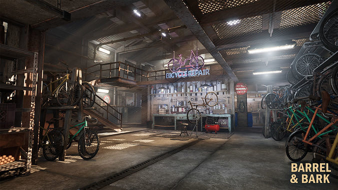 Bicycle Repair Shop Environment Low-poly 3D model