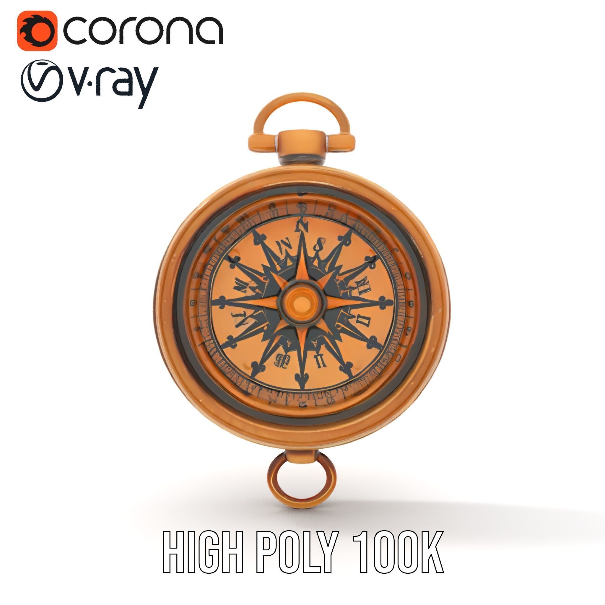 Antique Brass Compass Model Pack Low-poly 3D model_26