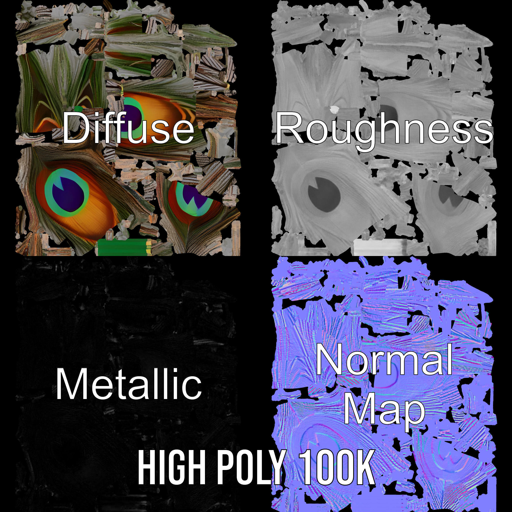 Peacock Feather Detailed Model Pack for Realistic Simulations Low-poly 3D model_3