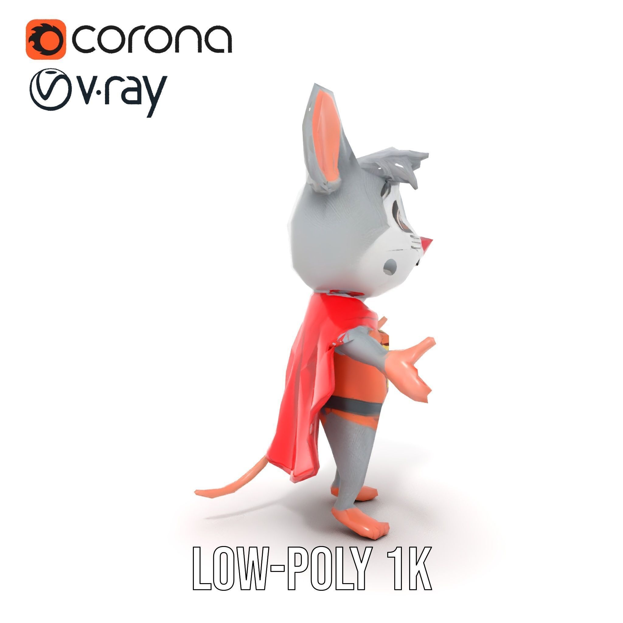 Super Mouse Hero Character Rigged and Animated Low-poly 3D model_10