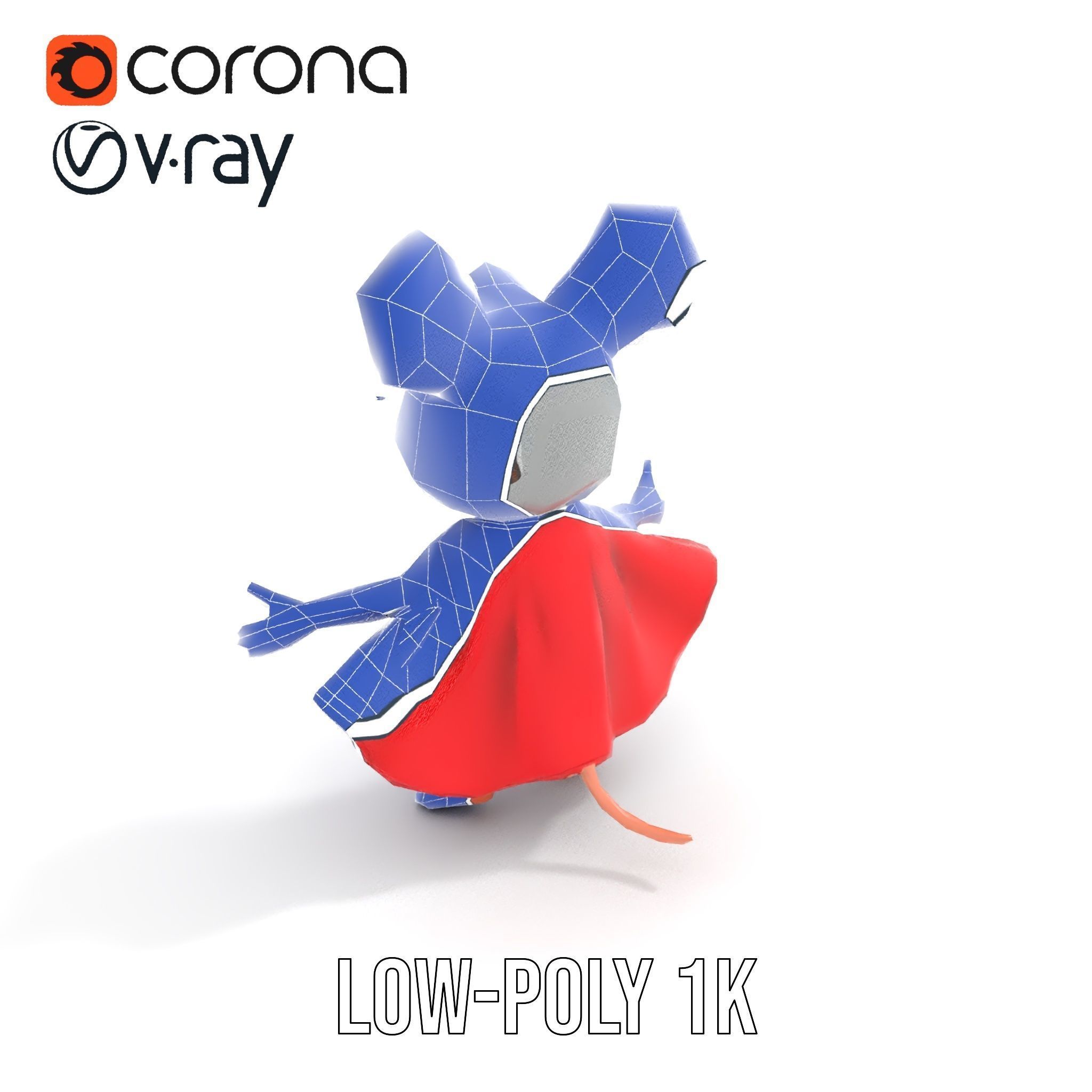 Super Mouse Hero Character Rigged and Animated Low-poly 3D model_30