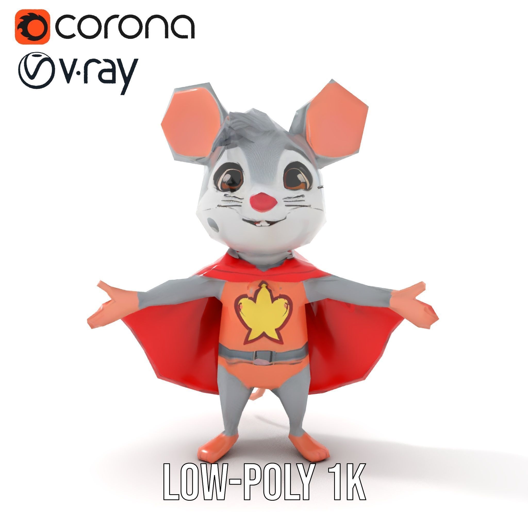 Super Mouse Hero Character Rigged and Animated Low-poly 3D model_19