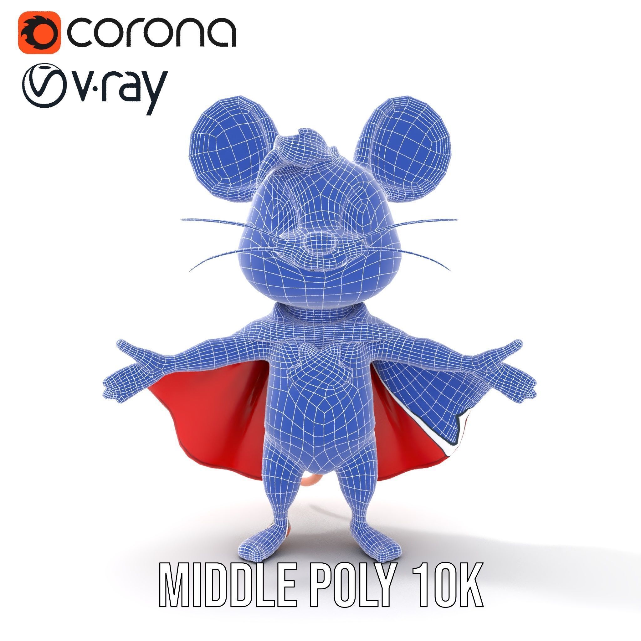 Super Mouse Hero Character Rigged and Animated Low-poly 3D model_34