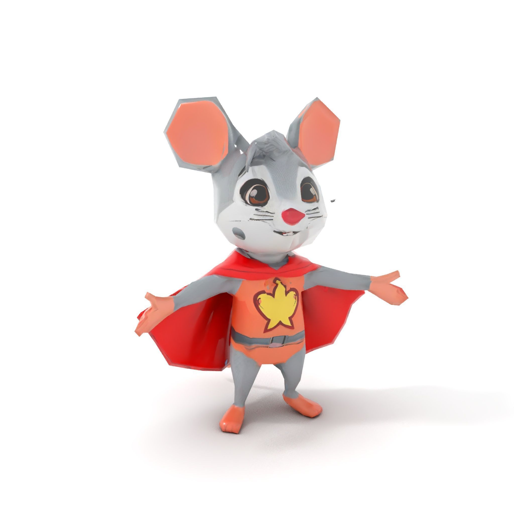 Super Mouse Hero Character Rigged and Animated Low-poly 3D model_13