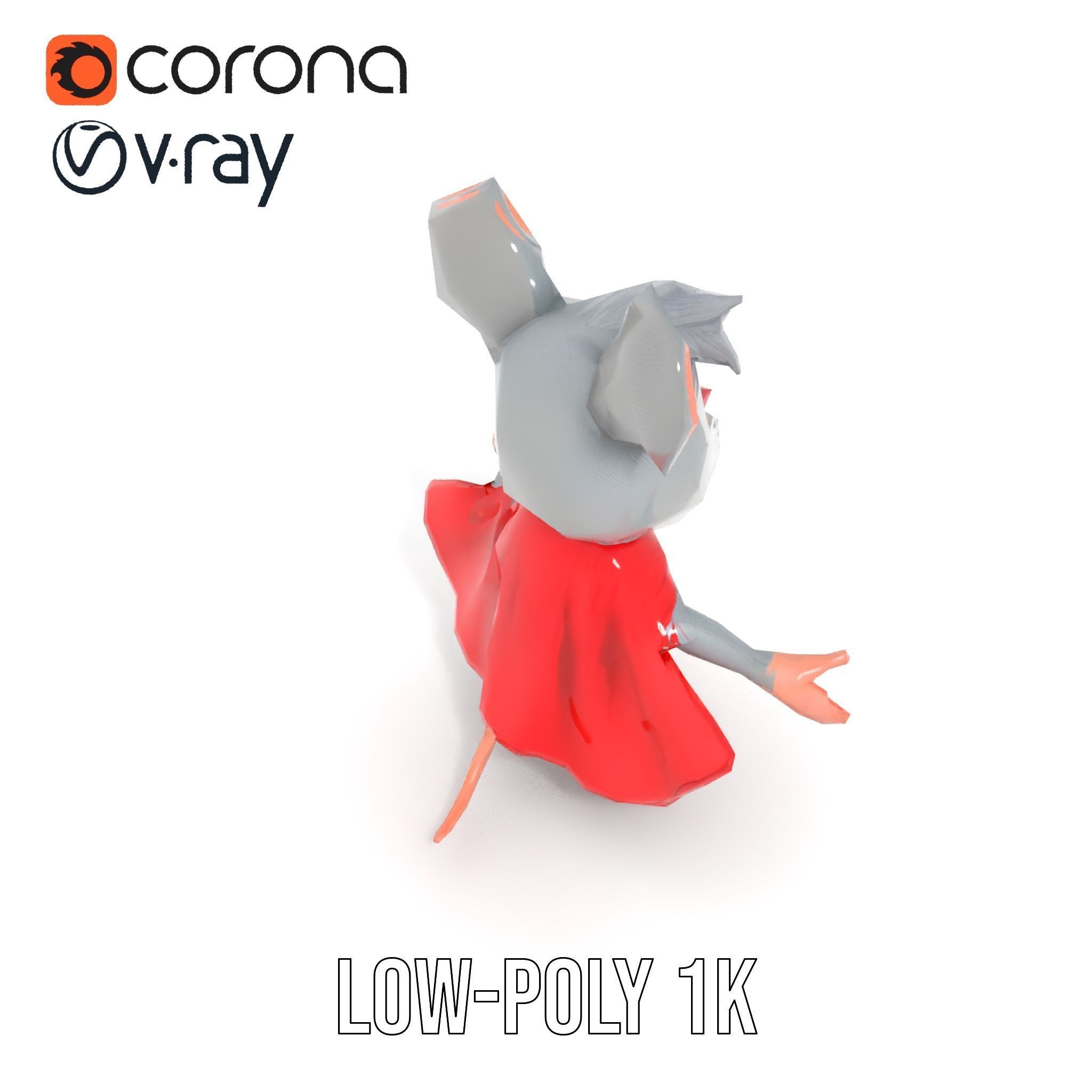 Super Mouse Hero Character Rigged and Animated Low-poly 3D model_7