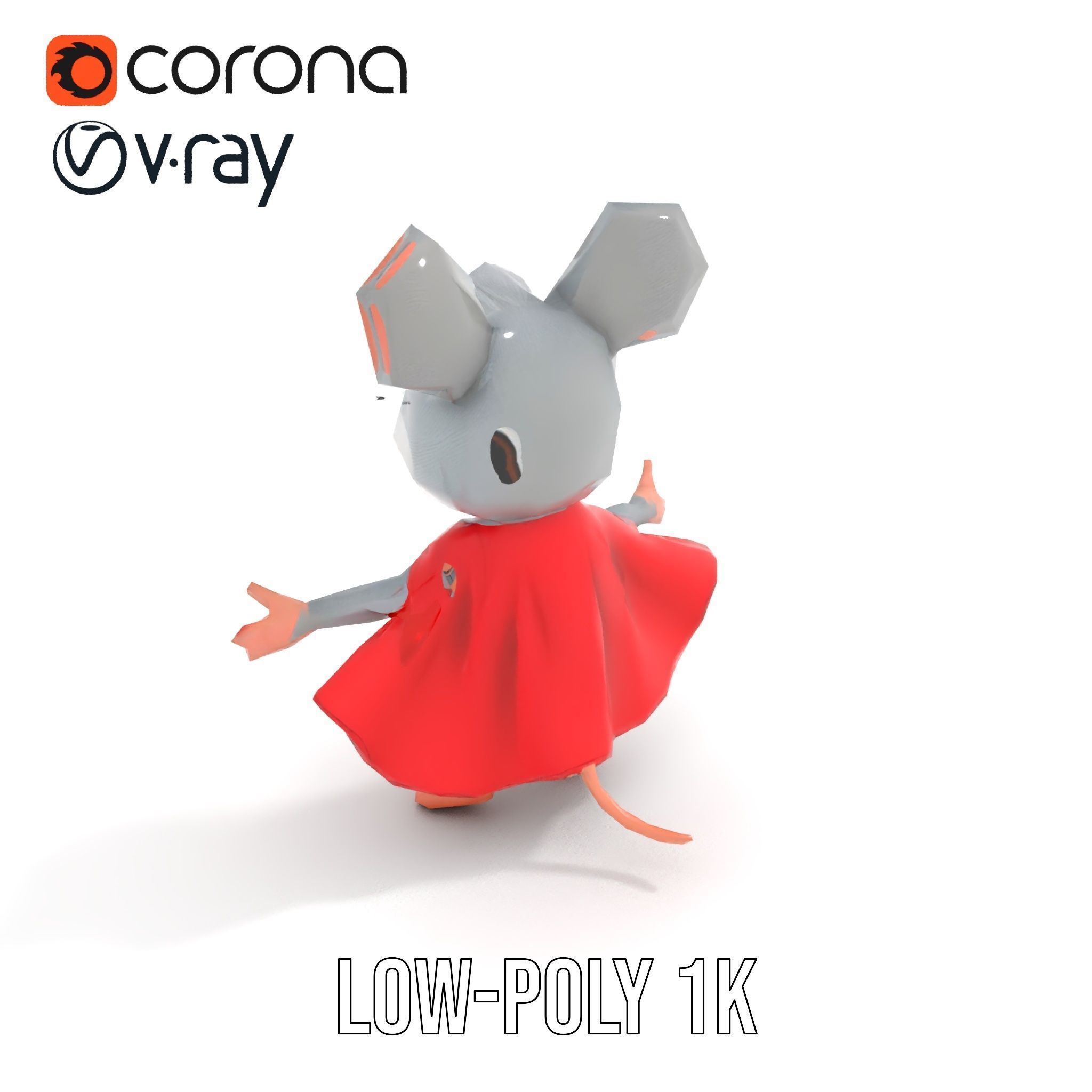 Super Mouse Hero Character Rigged and Animated Low-poly 3D model_16