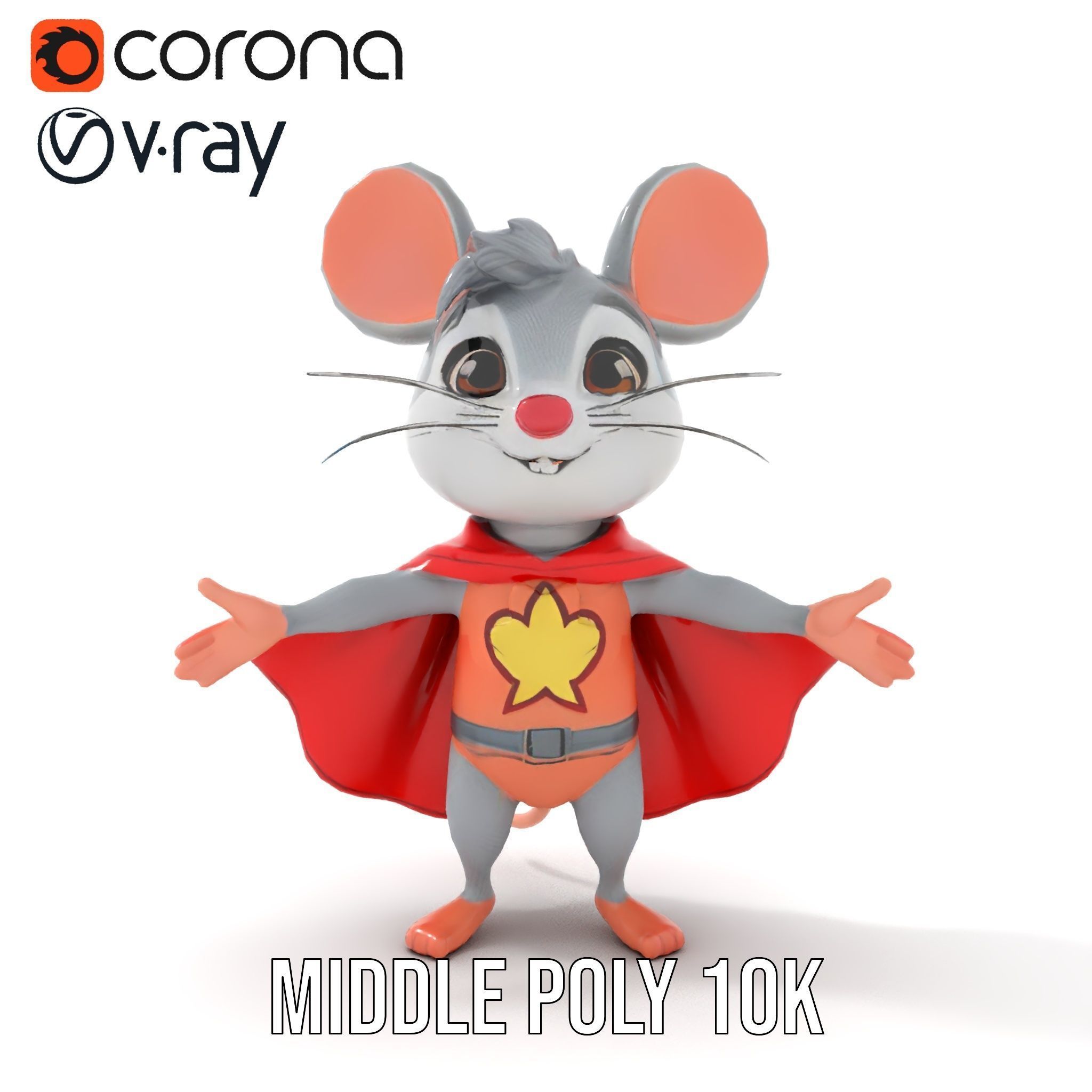 Super Mouse Hero Character Rigged and Animated Low-poly 3D model_21