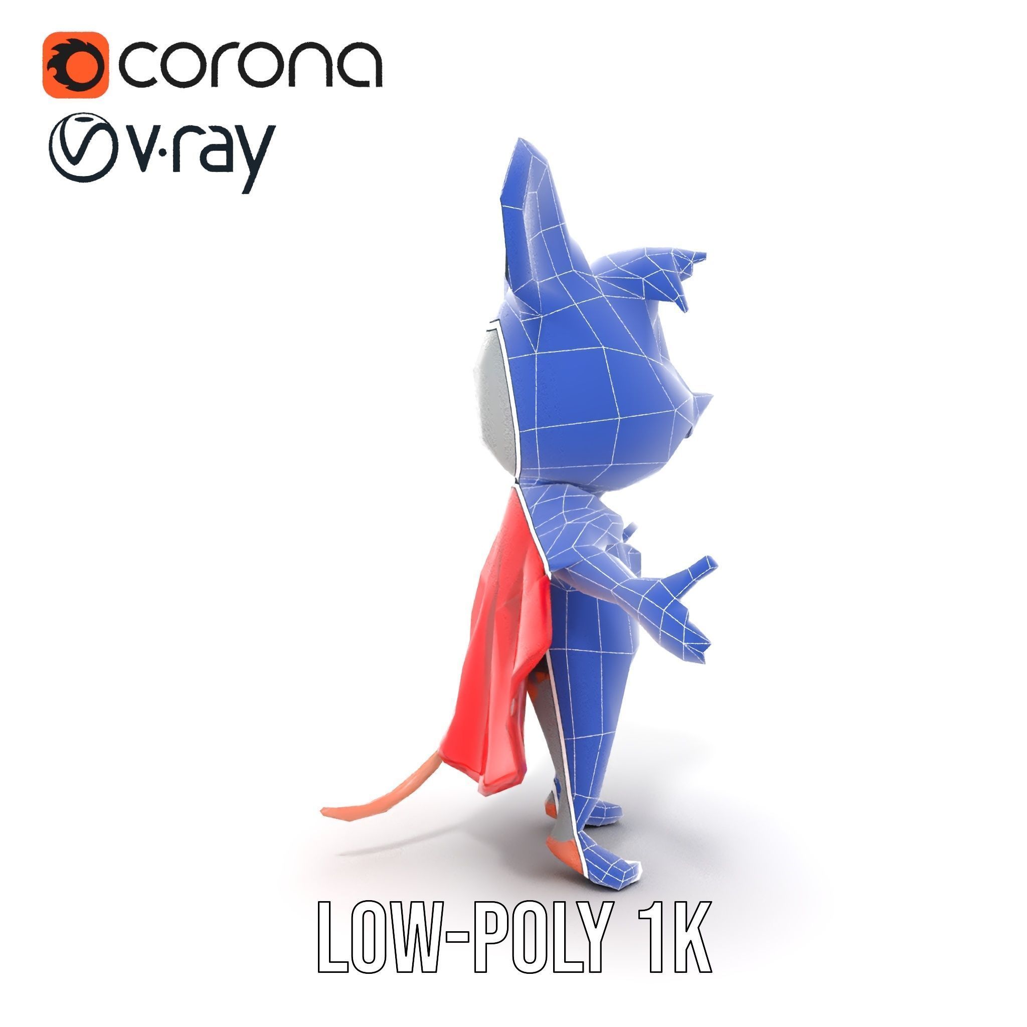 Super Mouse Hero Character Rigged and Animated Low-poly 3D model_25