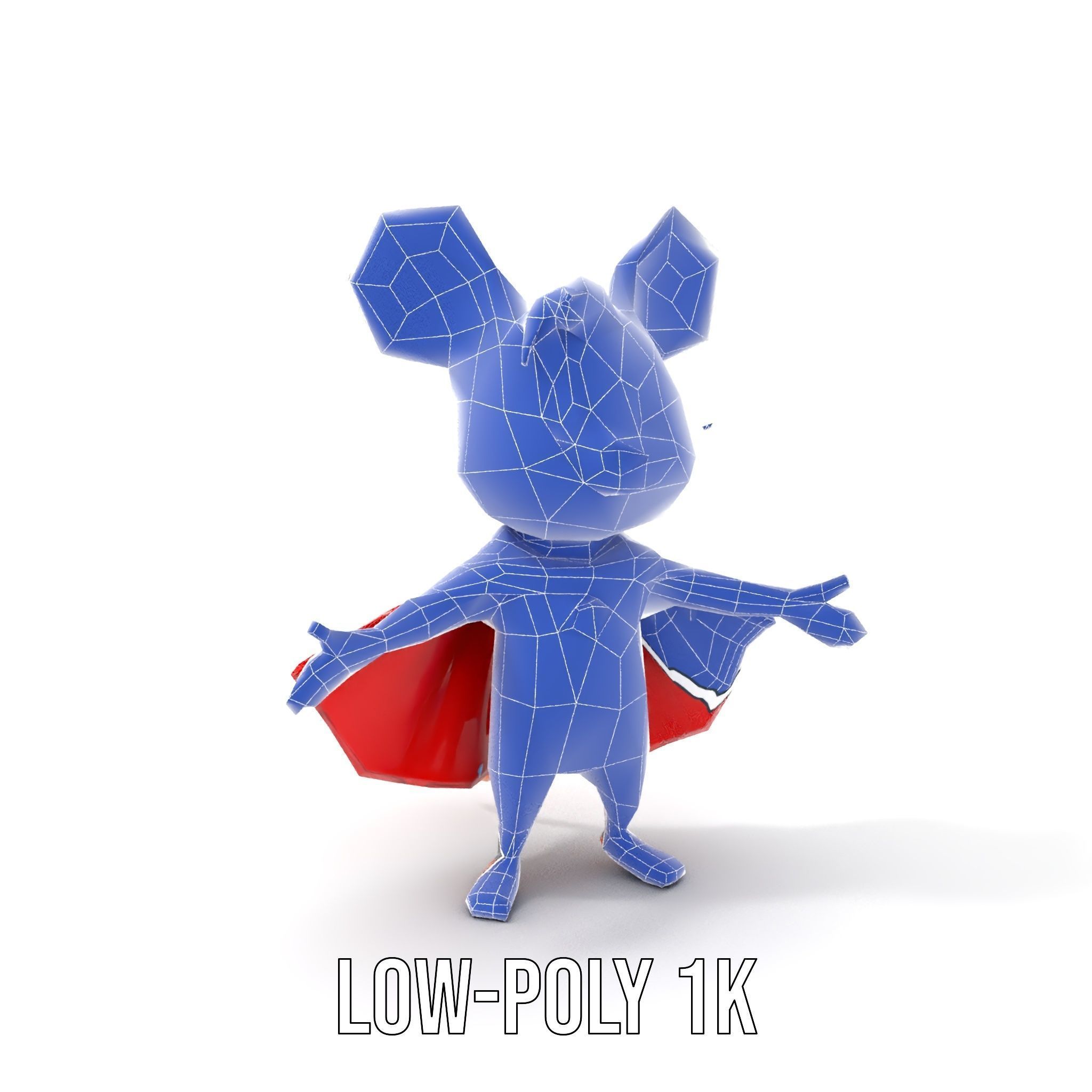 Super Mouse Hero Character Rigged and Animated Low-poly 3D model_22