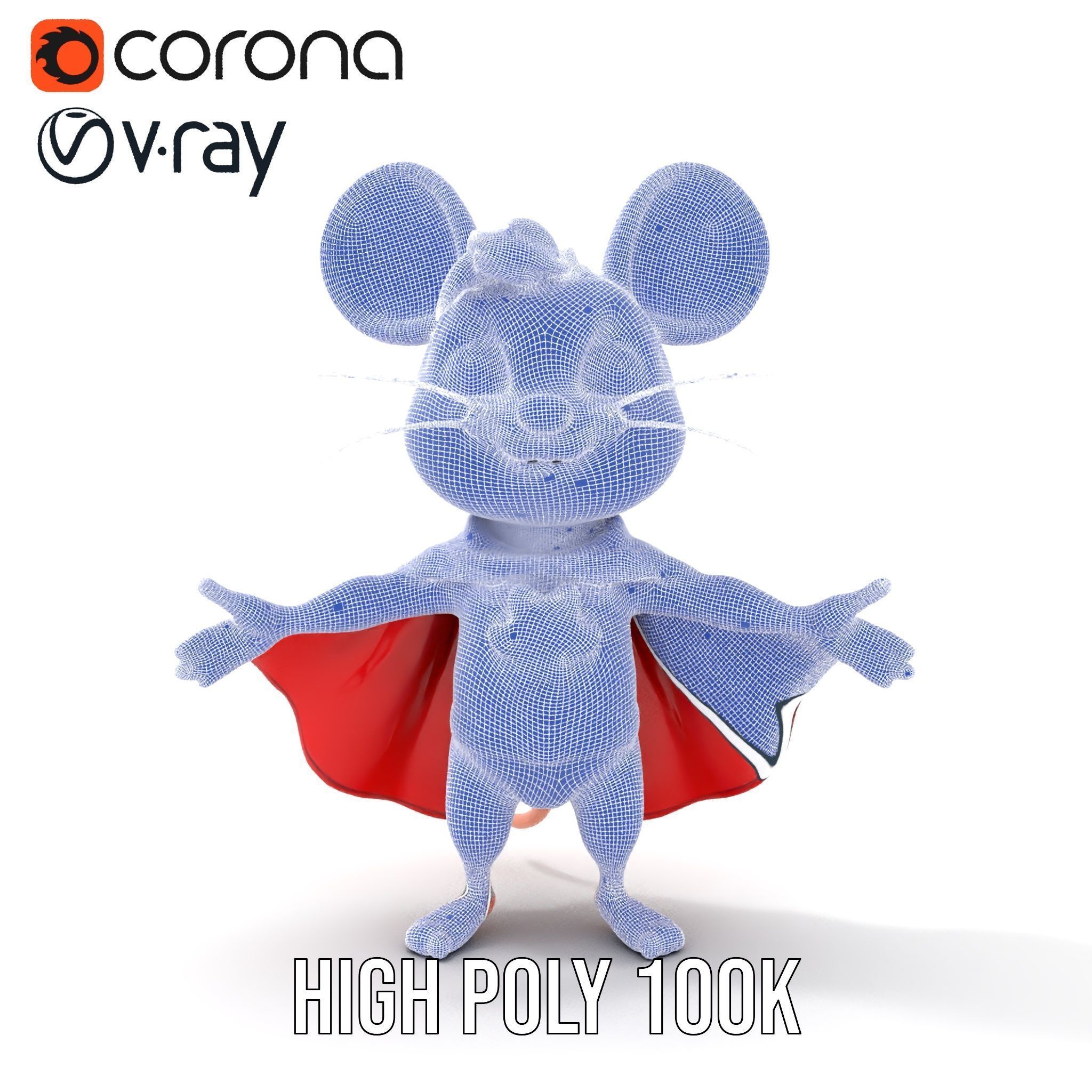 Super Mouse Hero Character Rigged and Animated Low-poly 3D model_36