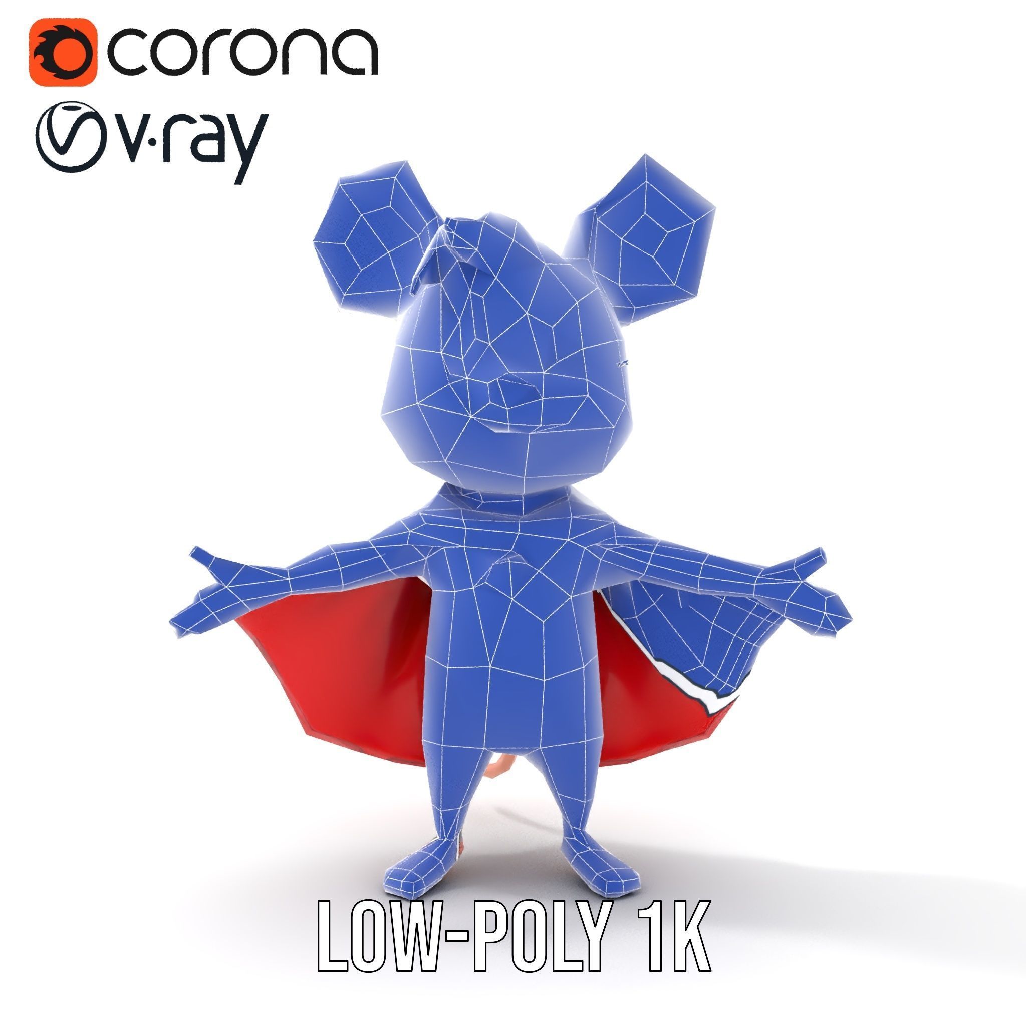 Super Mouse Hero Character Rigged and Animated Low-poly 3D model_28