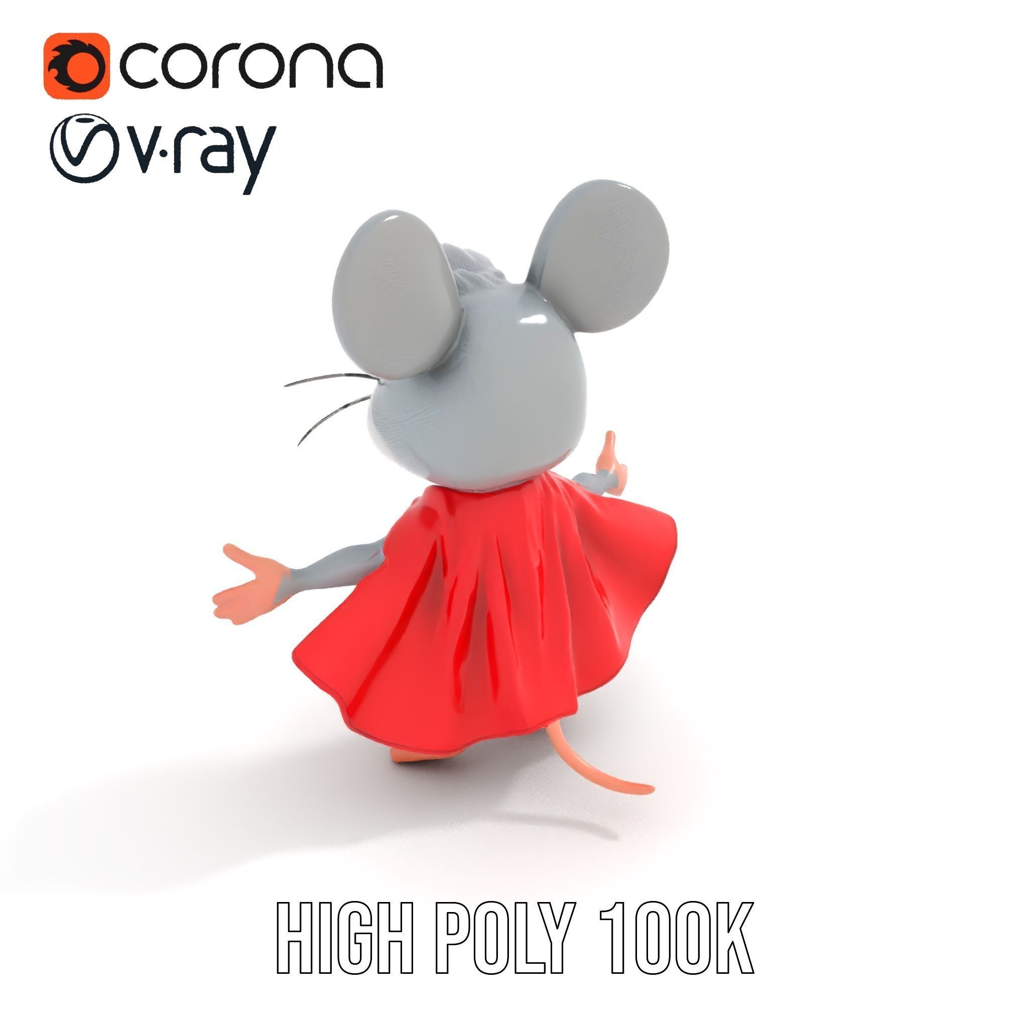 Super Mouse Hero Character Rigged and Animated Low-poly 3D model_11
