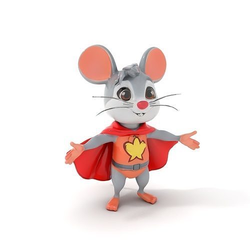 Super Mouse Hero Character  Rigged and Animated Low-poly 3D model