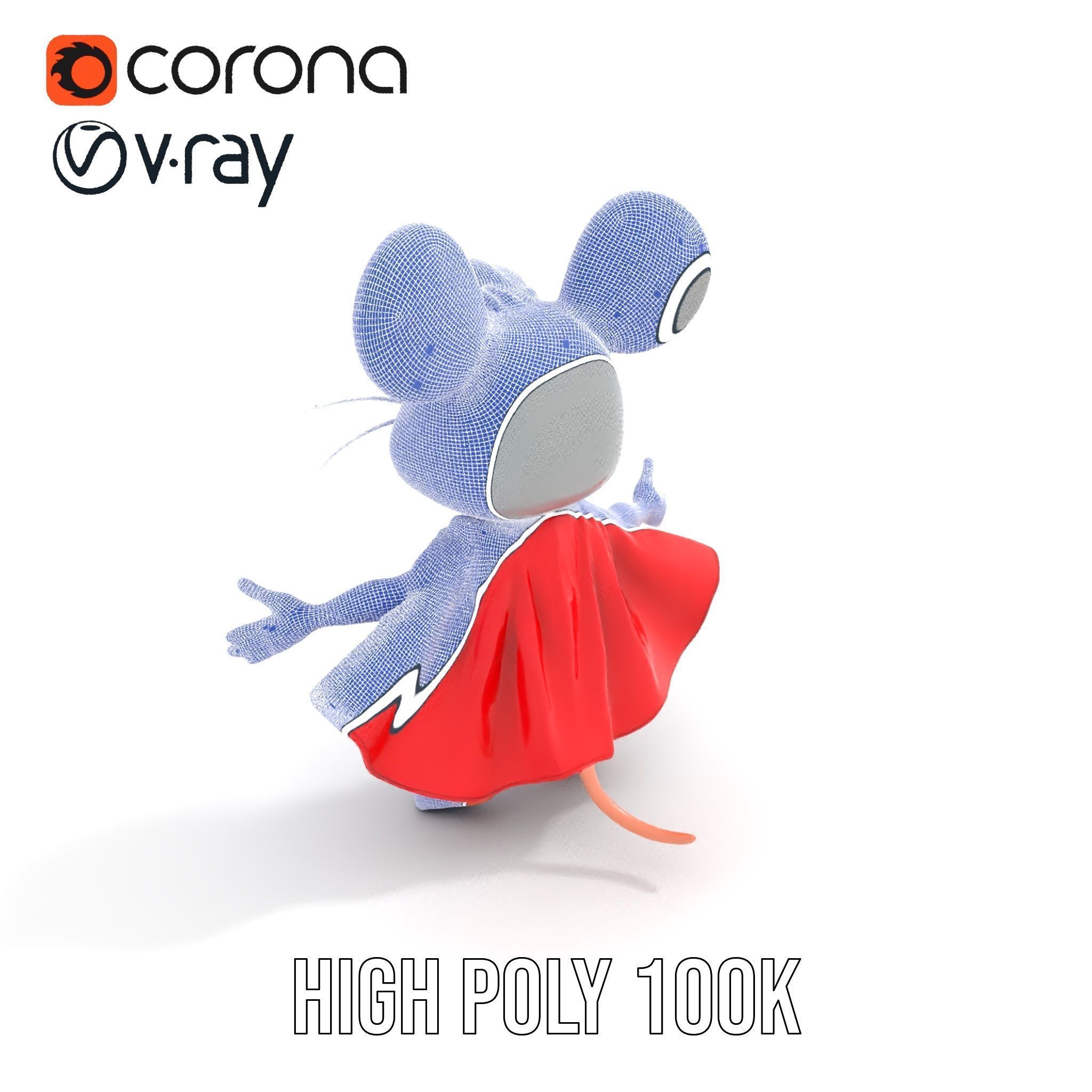 Super Mouse Hero Character Rigged and Animated Low-poly 3D model_31