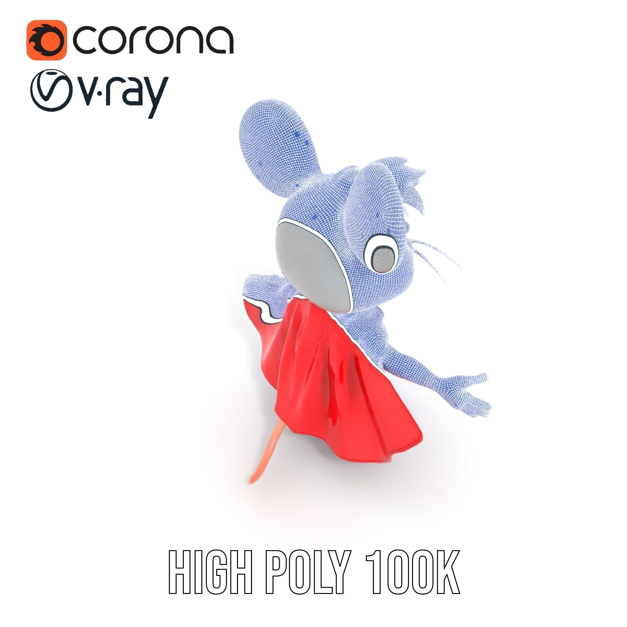 Super Mouse Hero Character Rigged and Animated Low-poly 3D model_33