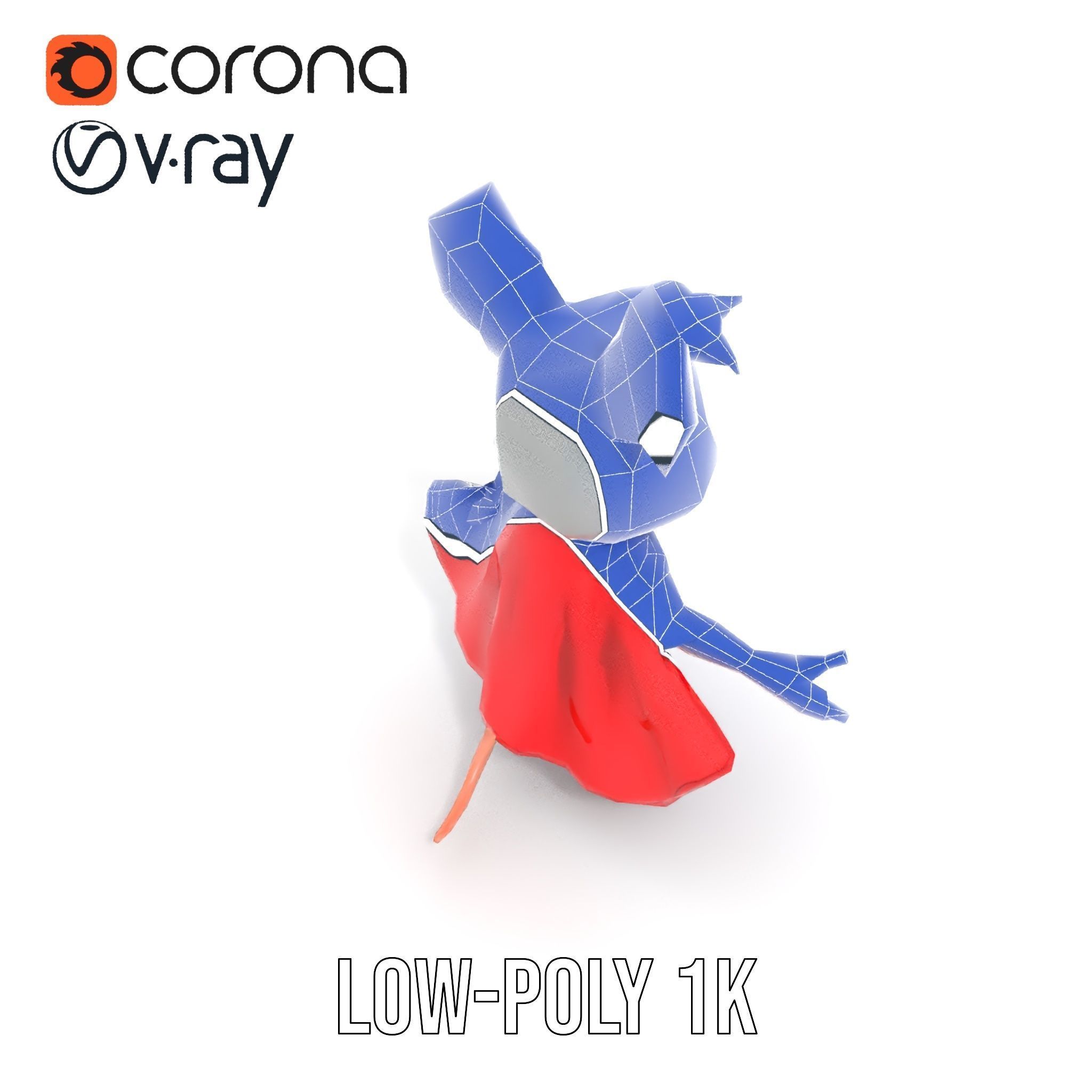 Super Mouse Hero Character Rigged and Animated Low-poly 3D model_8