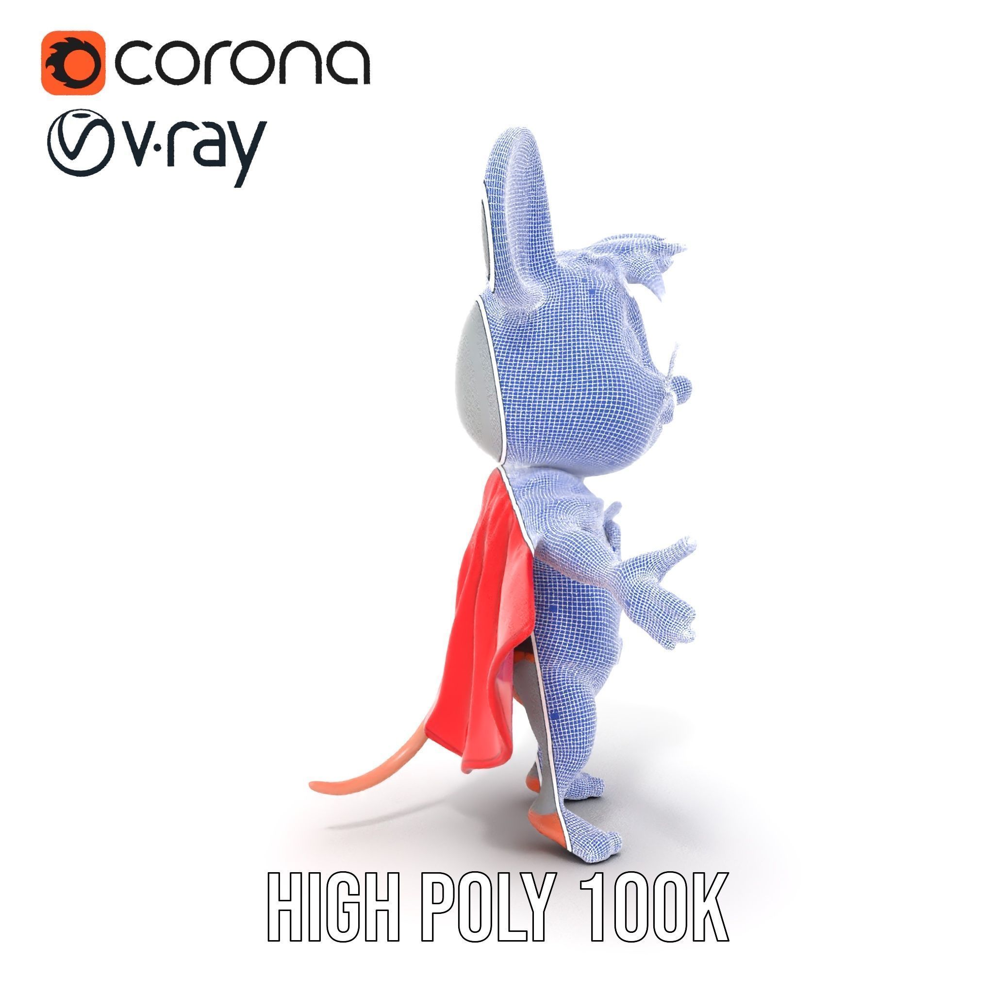 Super Mouse Hero Character Rigged and Animated Low-poly 3D model_35