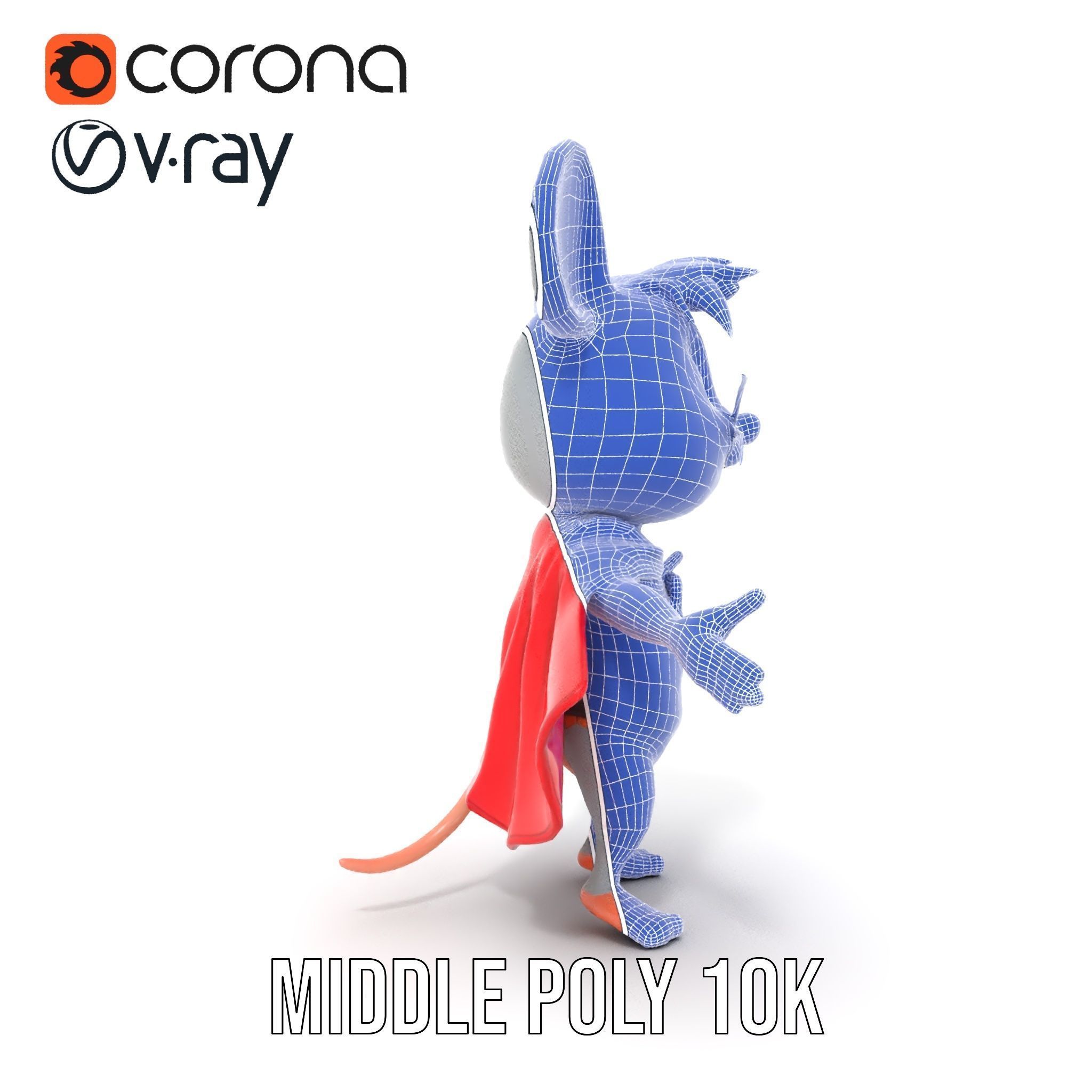 Super Mouse Hero Character Rigged and Animated Low-poly 3D model_24