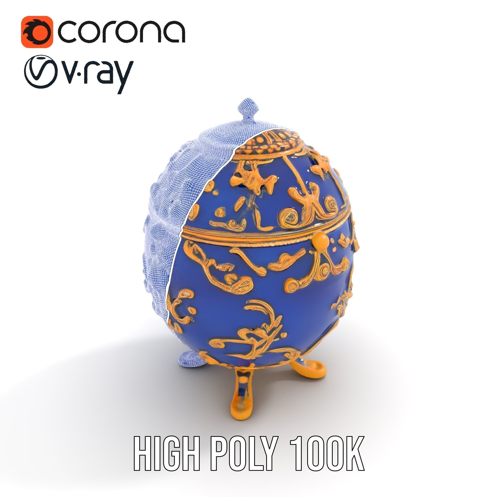 Ornate Royal Blue Egg with Gold Accents Model Pack Low-poly 3D model_32