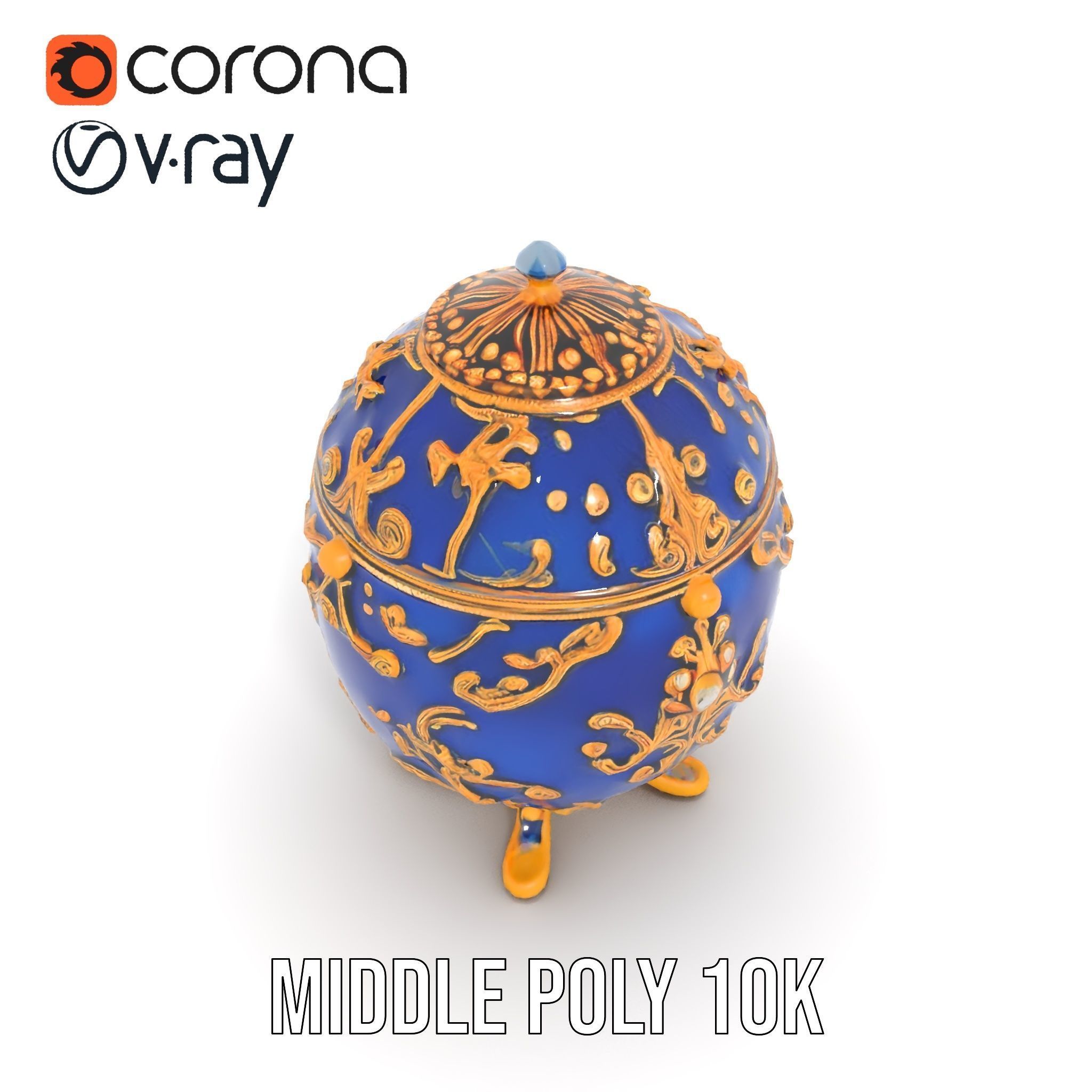 Ornate Royal Blue Egg with Gold Accents Model Pack Low-poly 3D model_9