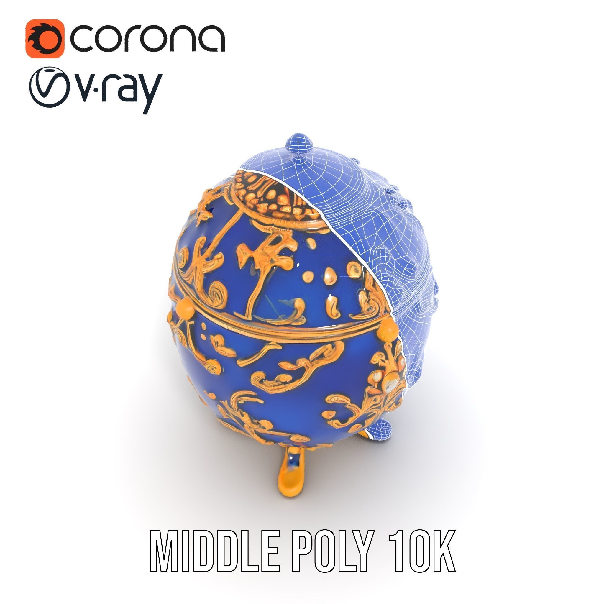 Ornate Royal Blue Egg with Gold Accents Model Pack Low-poly 3D model_12