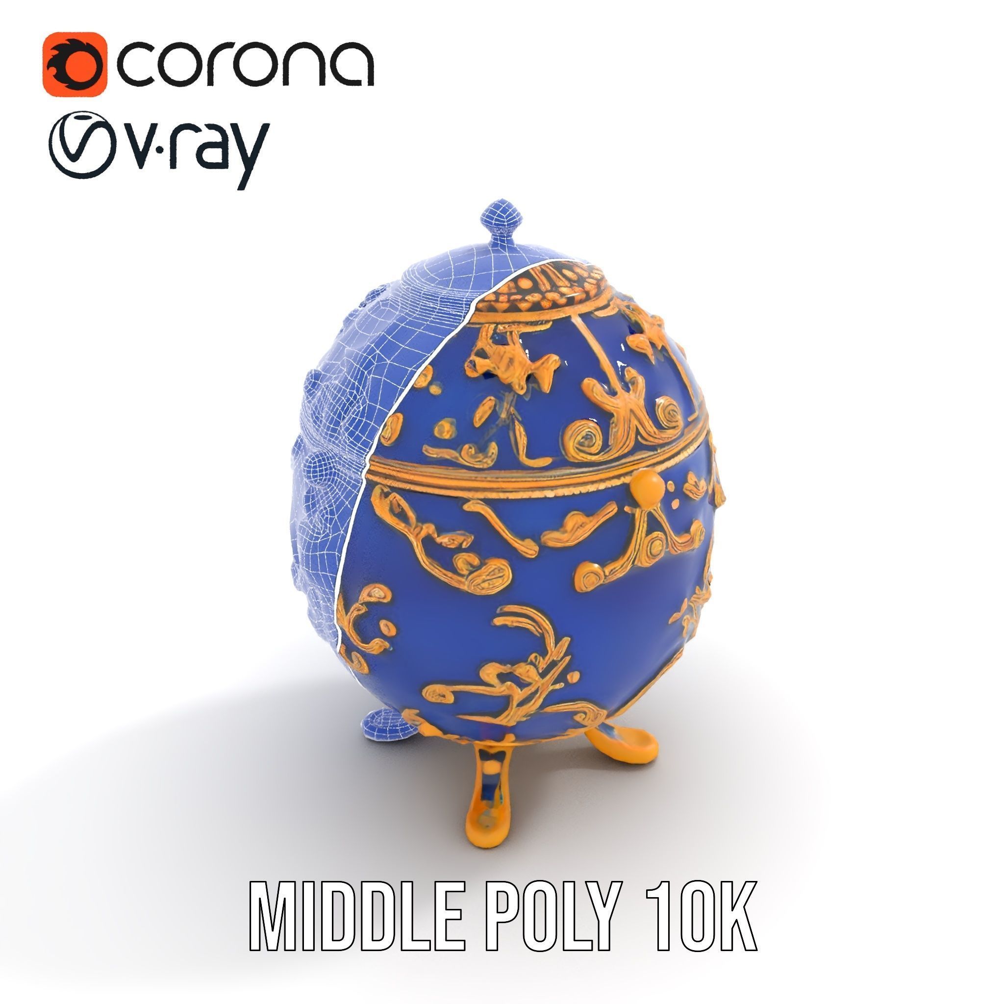 Ornate Royal Blue Egg with Gold Accents Model Pack Low-poly 3D model_21