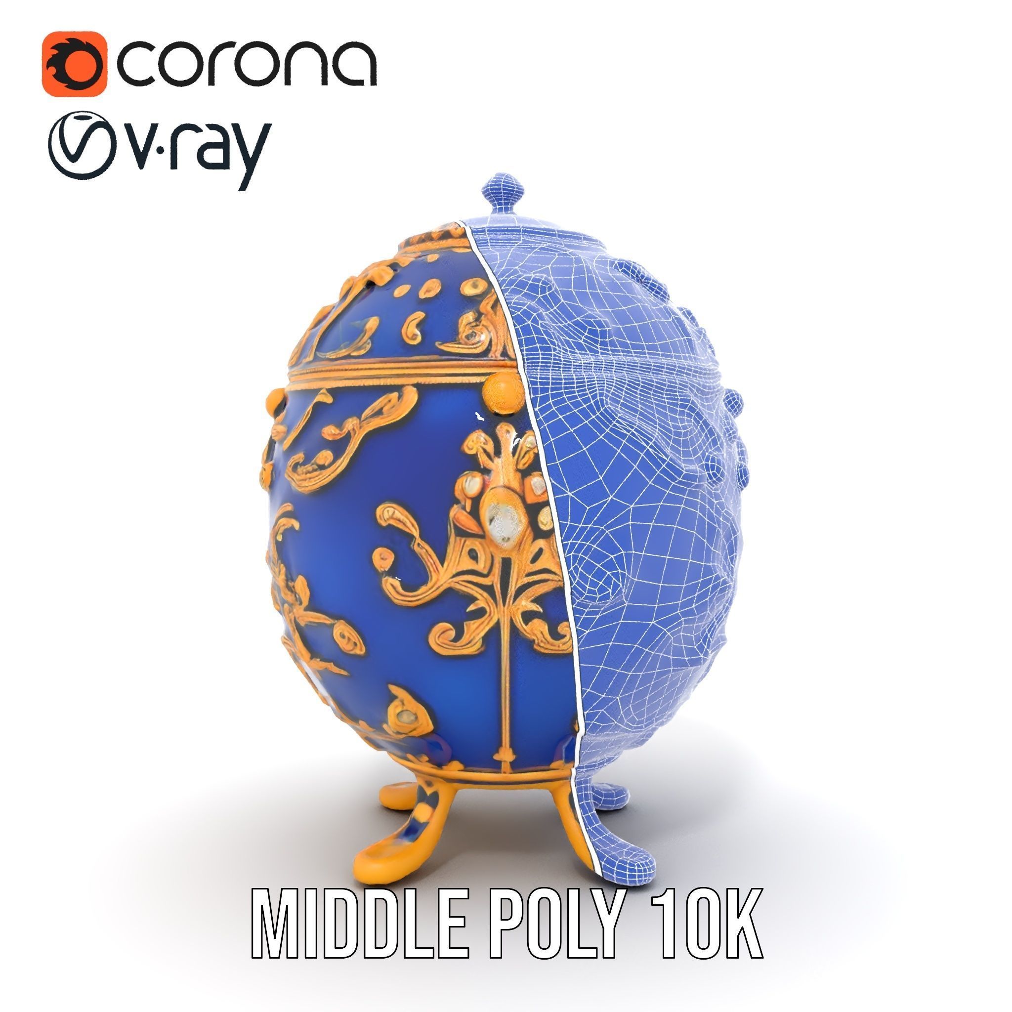 Ornate Royal Blue Egg with Gold Accents Model Pack Low-poly 3D model_18