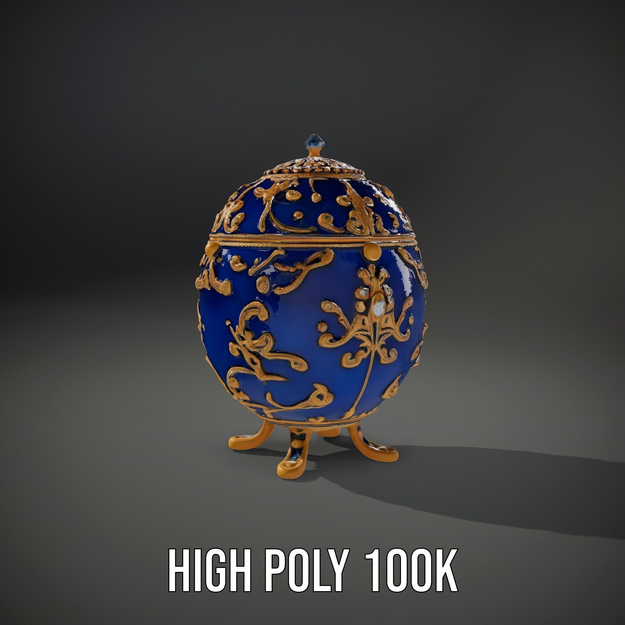 Ornate Royal Blue Egg with Gold Accents Model Pack Low-poly 3D model_14