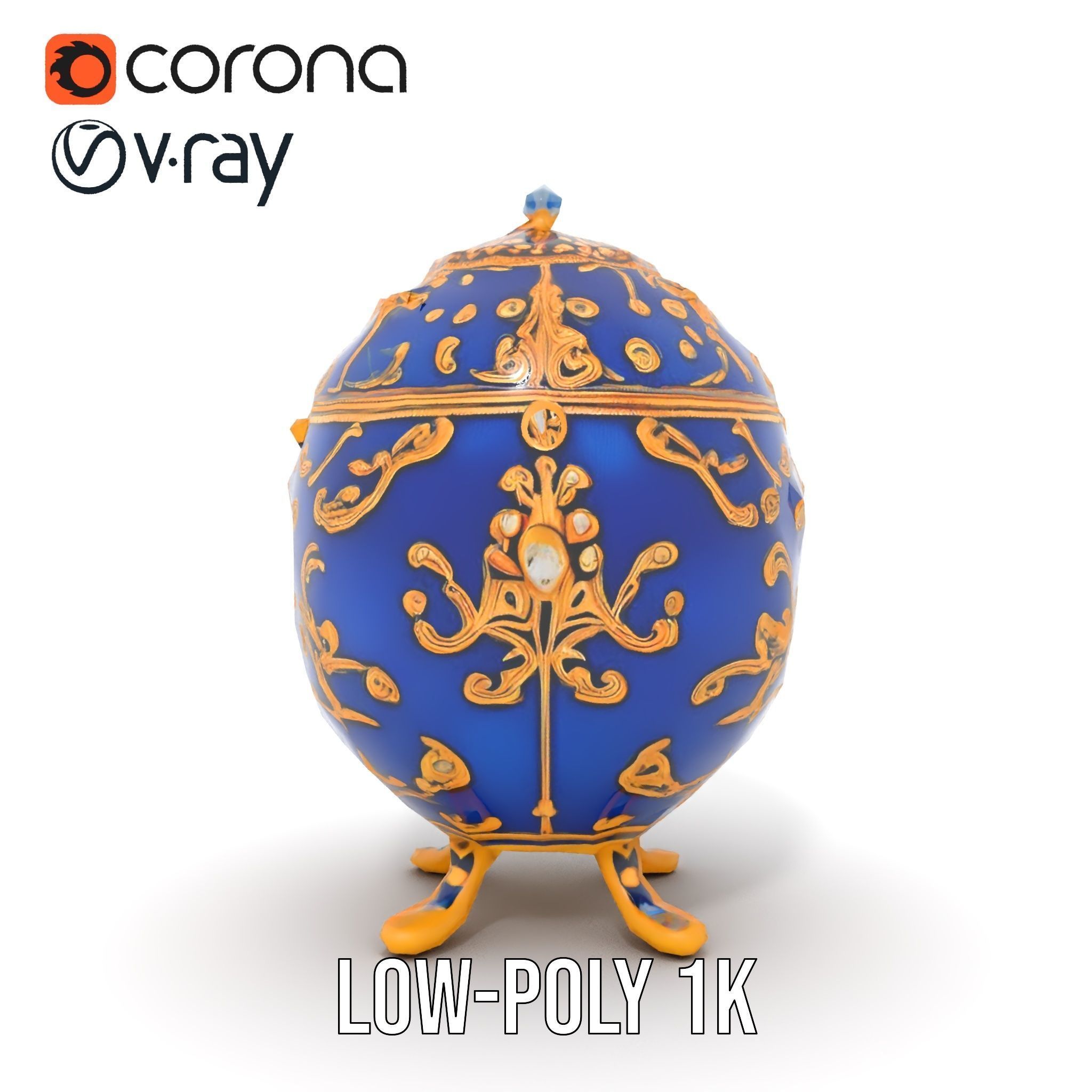 Ornate Royal Blue Egg with Gold Accents Model Pack Low-poly 3D model_8