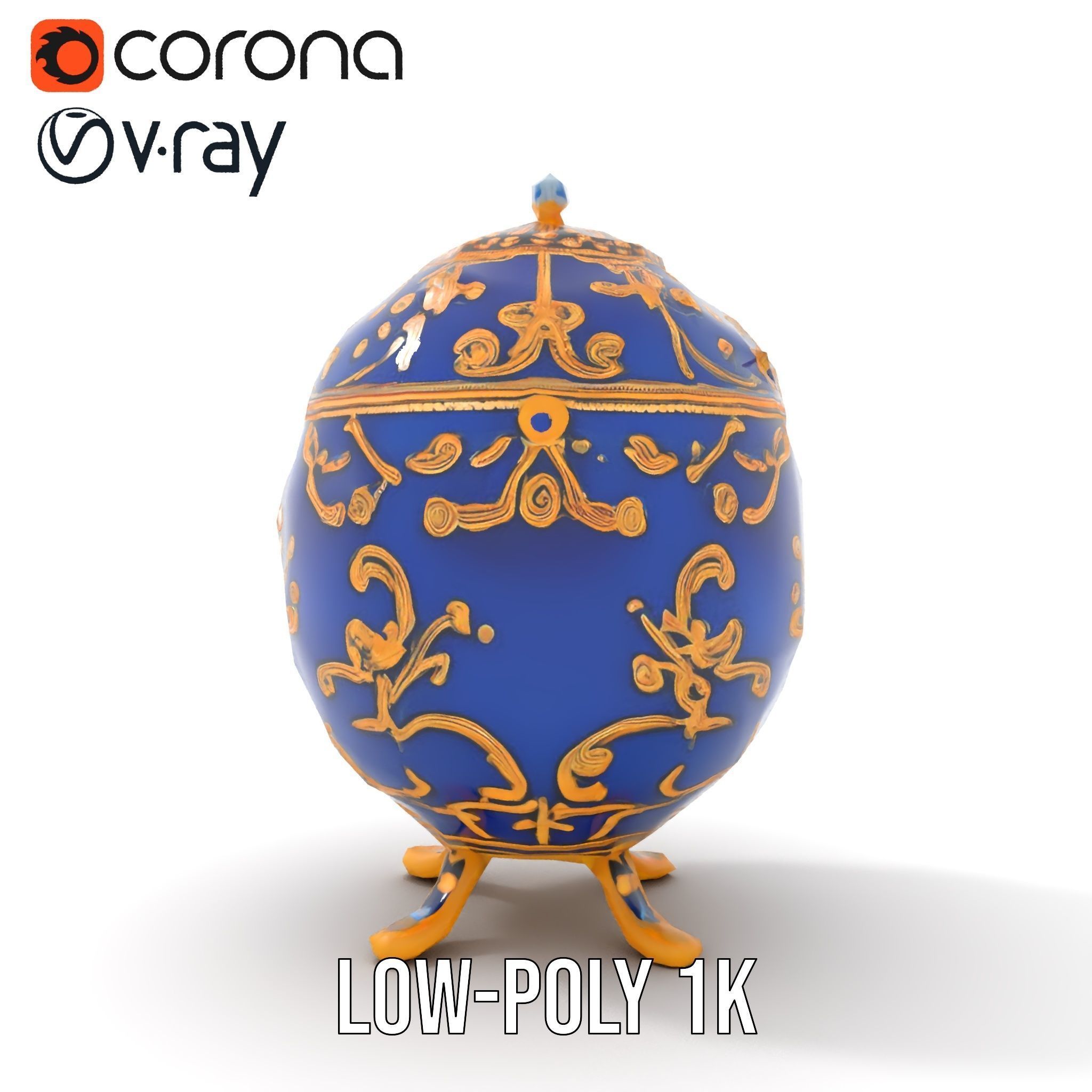Ornate Royal Blue Egg with Gold Accents Model Pack Low-poly 3D model_7