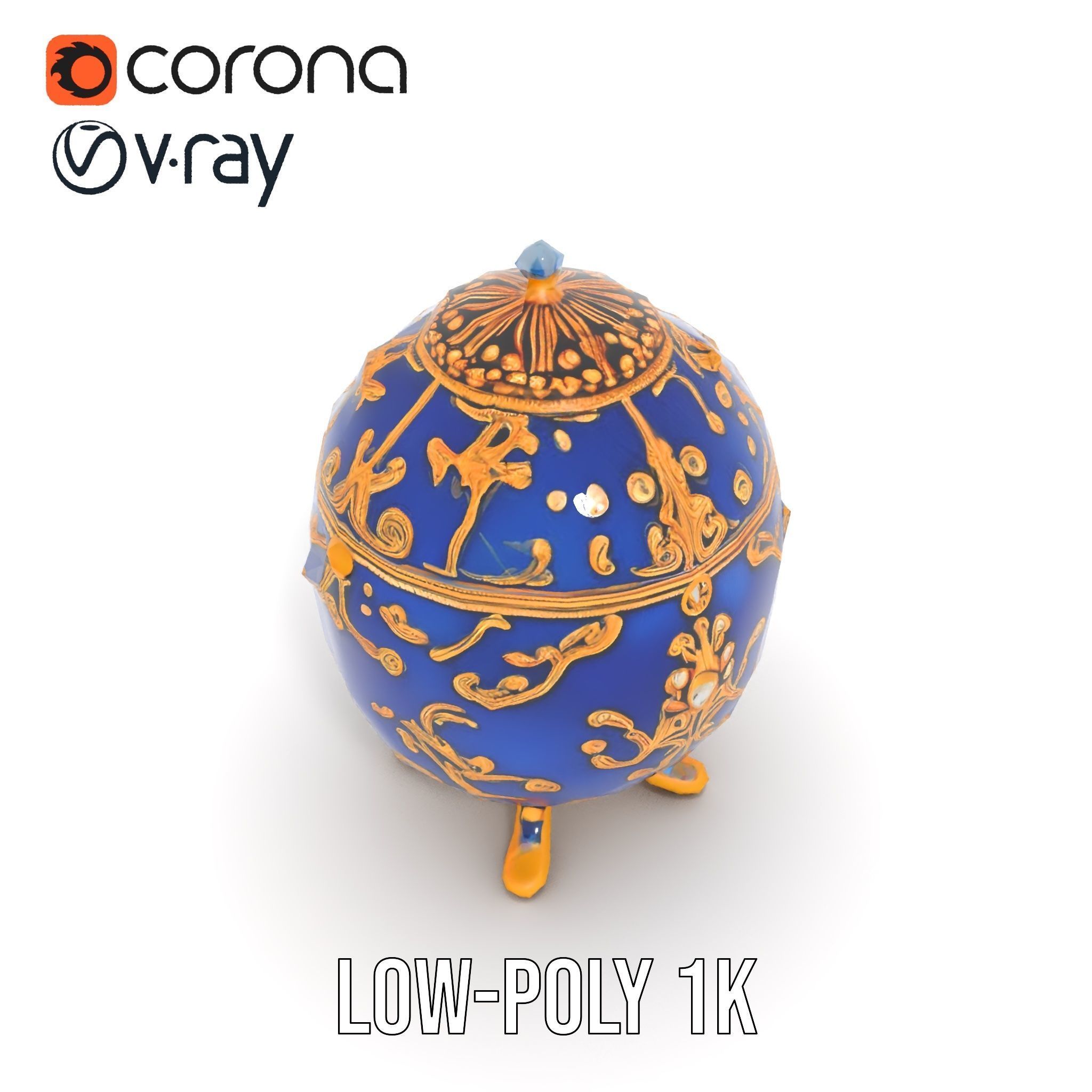 Ornate Royal Blue Egg with Gold Accents Model Pack Low-poly 3D model_28