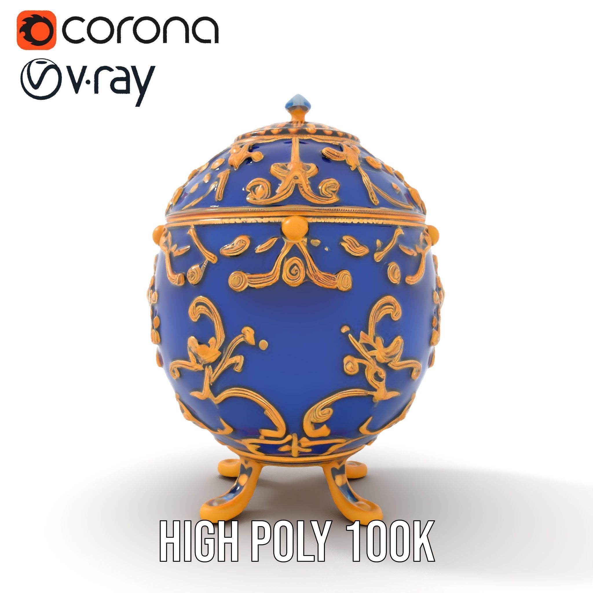 Ornate Royal Blue Egg with Gold Accents Model Pack Low-poly 3D model_23