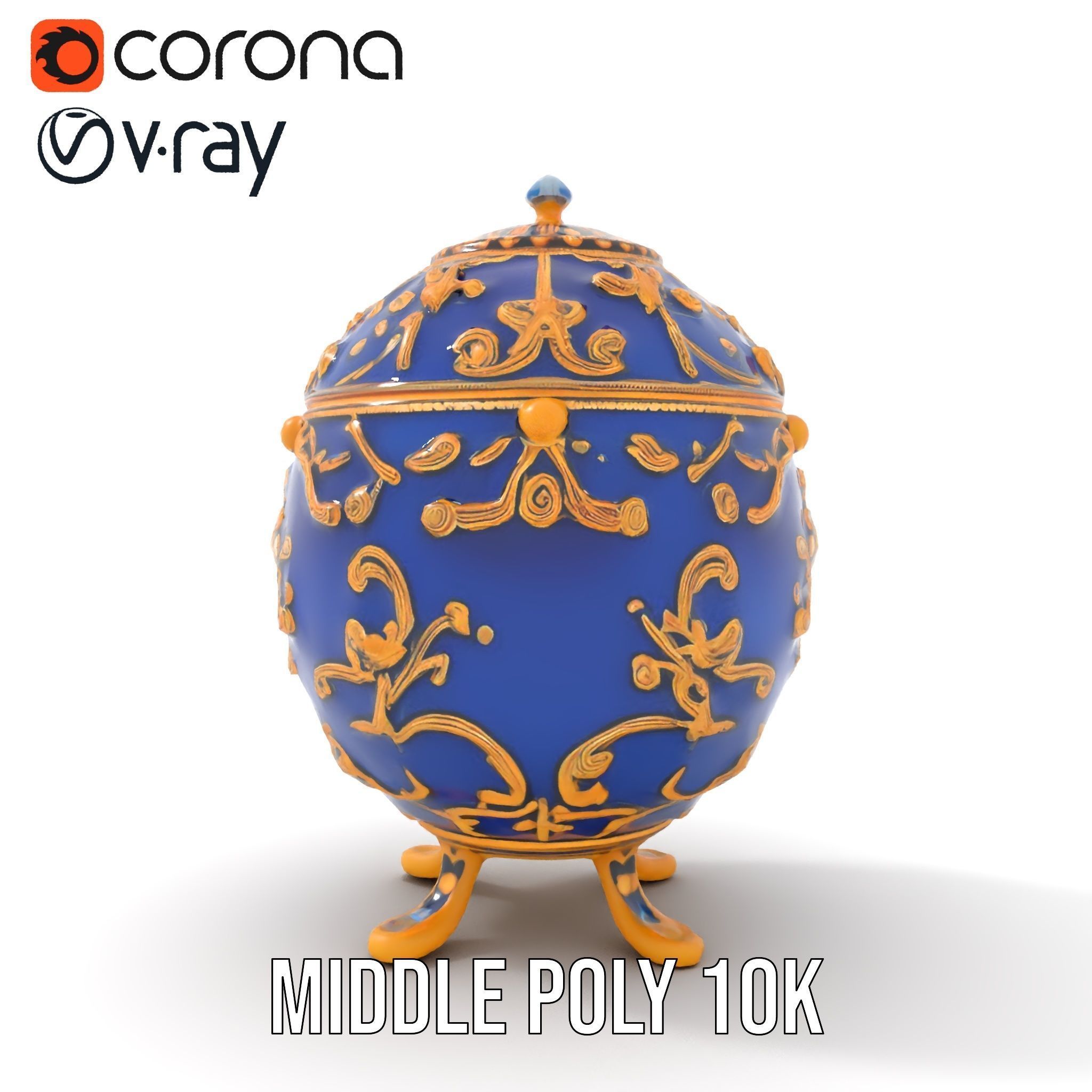 Ornate Royal Blue Egg with Gold Accents Model Pack Low-poly 3D model_24