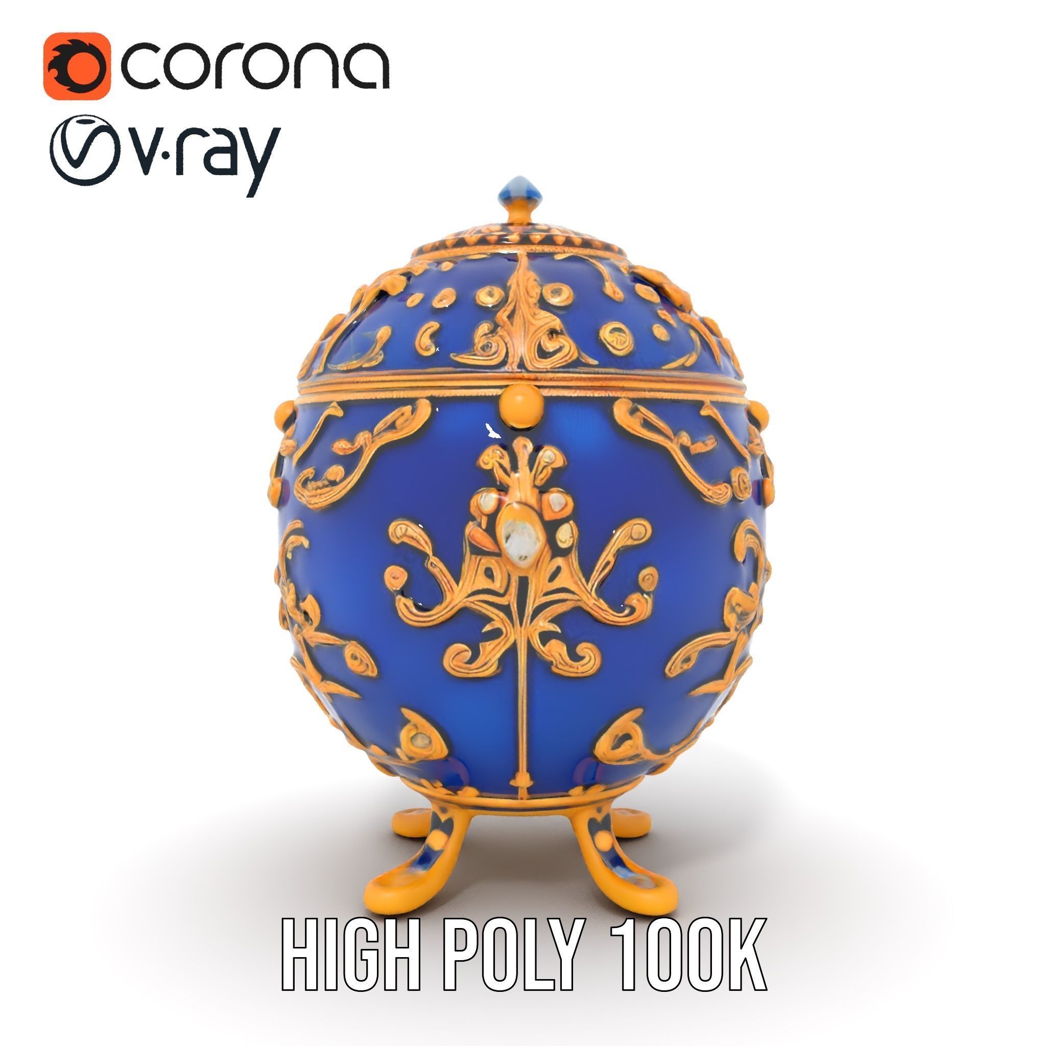 Ornate Royal Blue Egg with Gold Accents Model Pack Low-poly 3D model_26