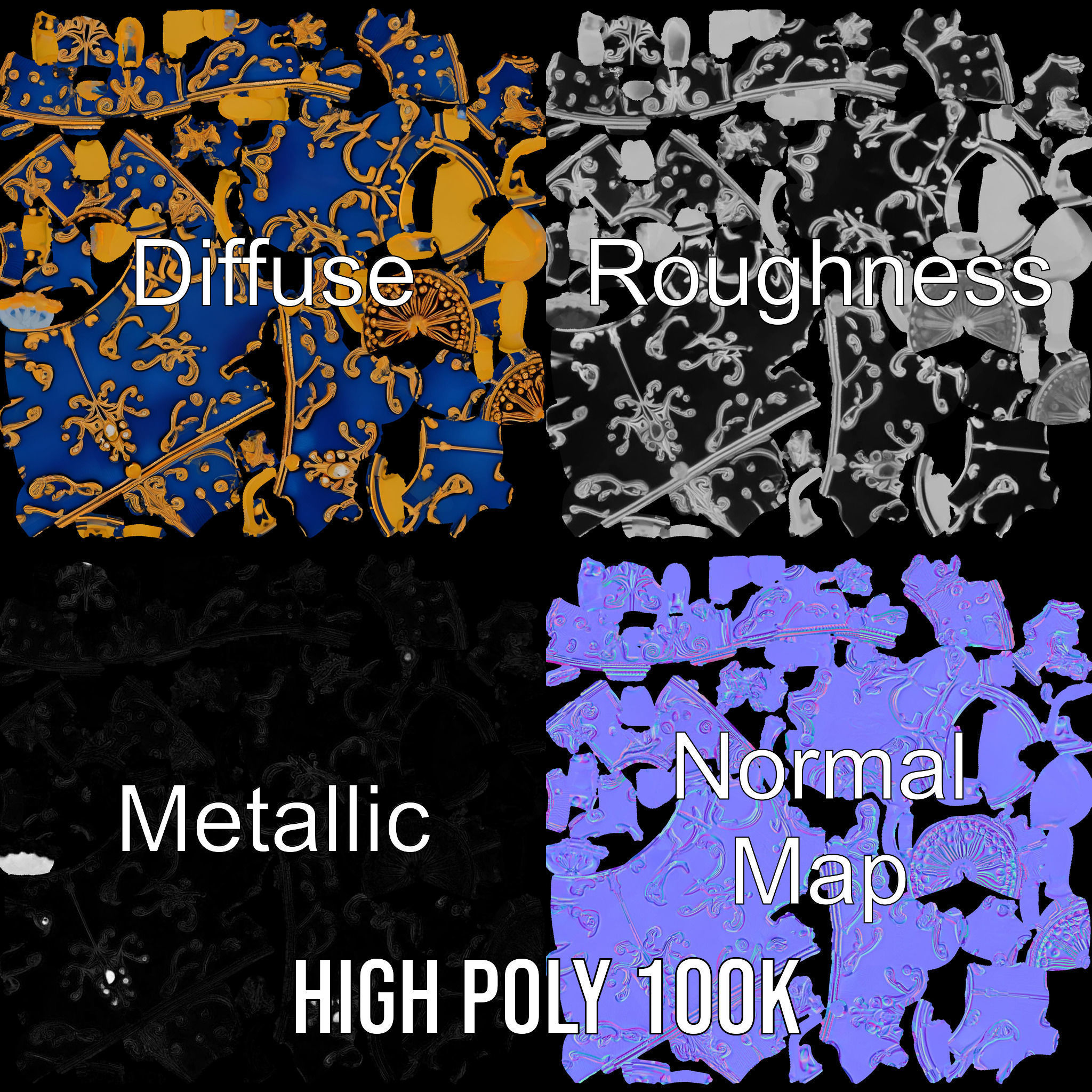 Ornate Royal Blue Egg with Gold Accents Model Pack Low-poly 3D model_3