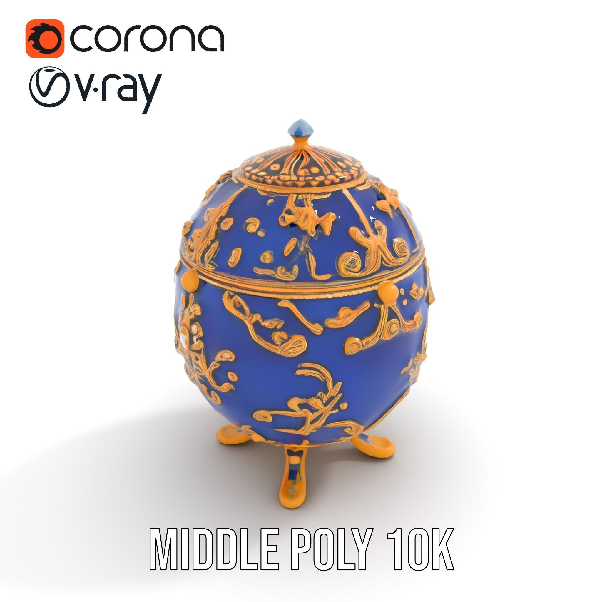 Ornate Royal Blue Egg with Gold Accents Model Pack Low-poly 3D model_6