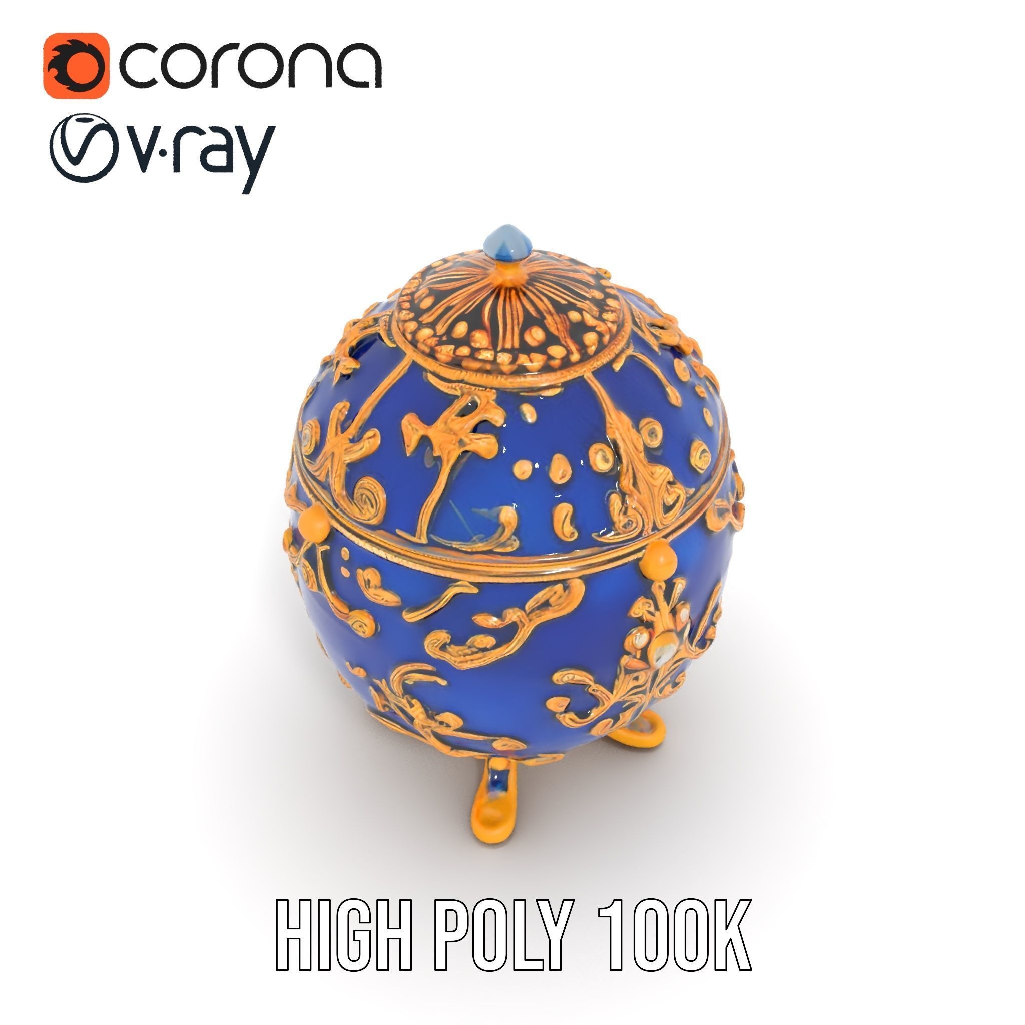 Ornate Royal Blue Egg with Gold Accents Model Pack Low-poly 3D model_20