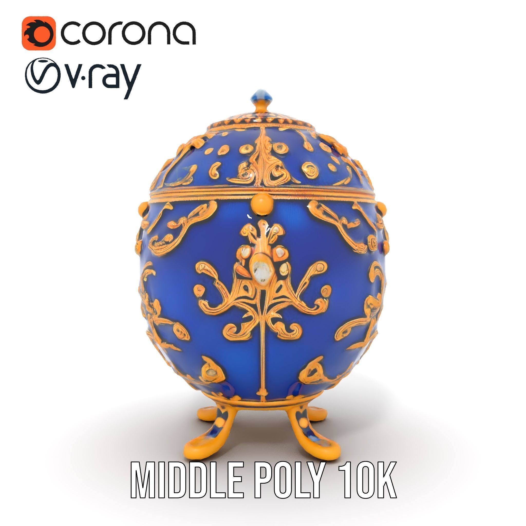 Ornate Royal Blue Egg with Gold Accents Model Pack Low-poly 3D model_15