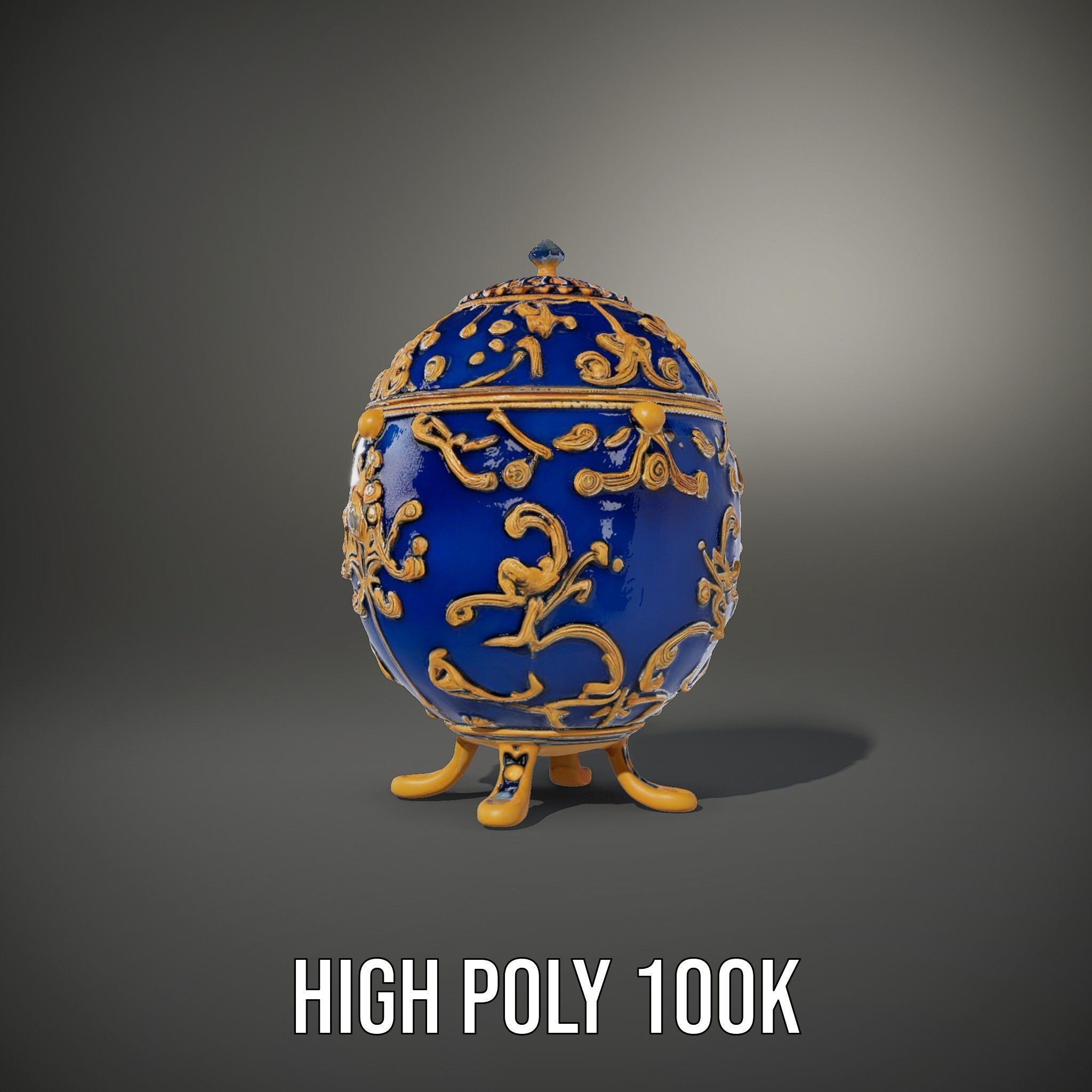 Ornate Royal Blue Egg with Gold Accents Model Pack Low-poly 3D model_11