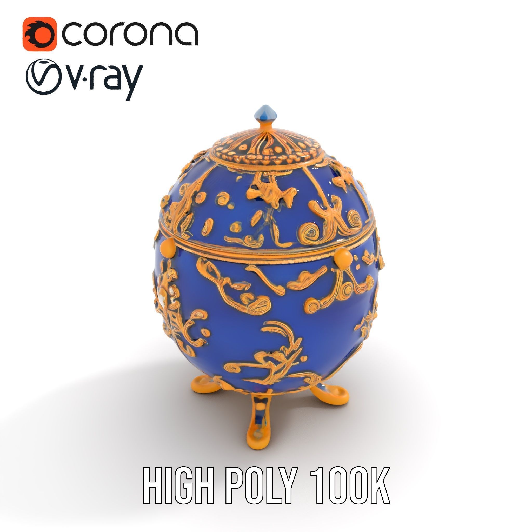 Ornate Royal Blue Egg with Gold Accents Model Pack Low-poly 3D model_17