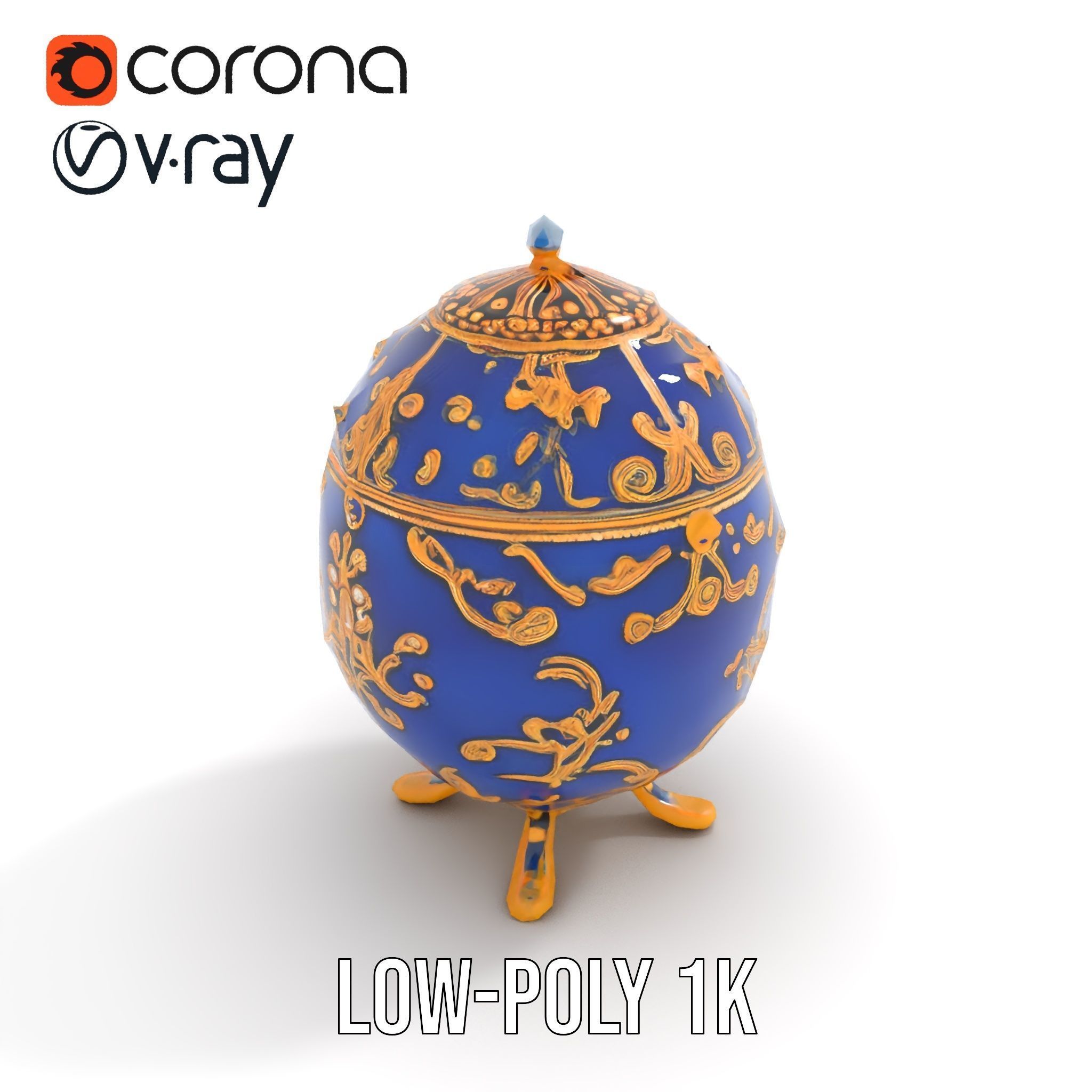 Ornate Royal Blue Egg with Gold Accents Model Pack Low-poly 3D model_13